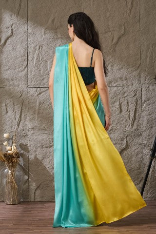 Blue Ombre Dyed Satin Ready to Wear Saree
