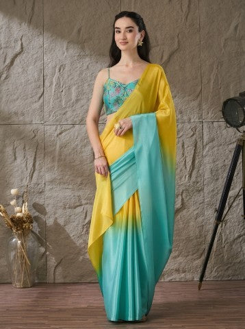 Multi Colored Ombre Solid Satin Ready to Wear Saree