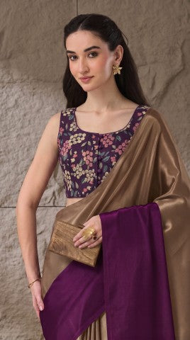 Purple Ombre Dyed Satin Ready to Wear Saree
