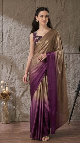Purple Ombre Dyed Satin Ready to Wear Saree