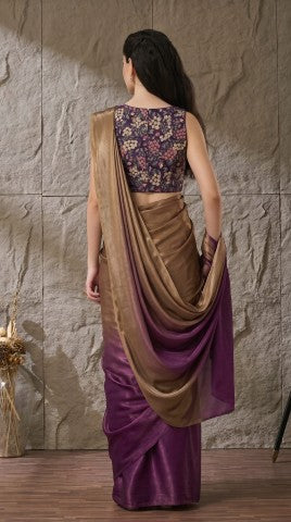Purple Ombre Dyed Satin Ready to Wear Saree