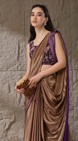 Purple Ombre Dyed Satin Ready to Wear Saree