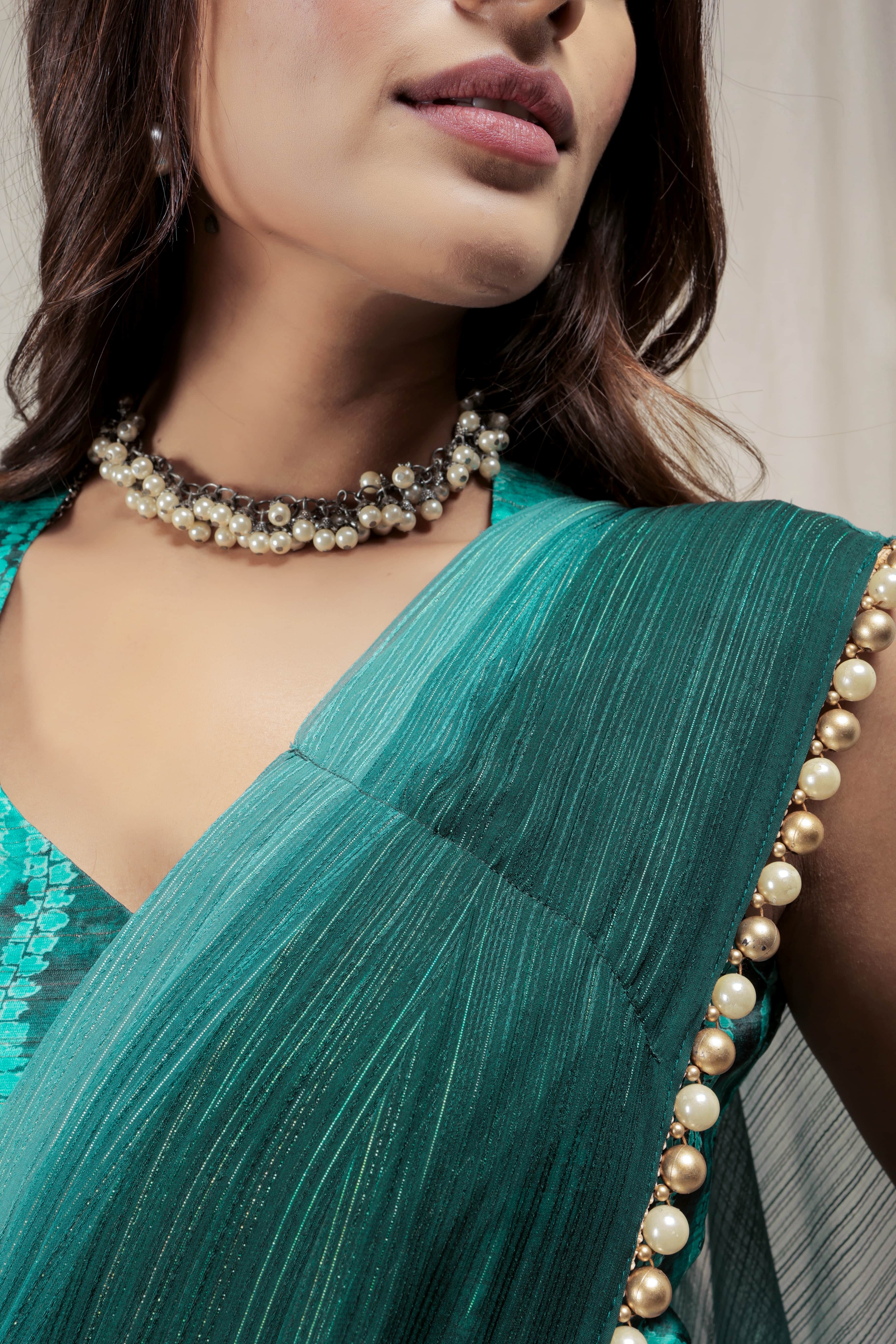 Ombre Embellished Lace Work Marble Chiffon Ready To Wear Saree