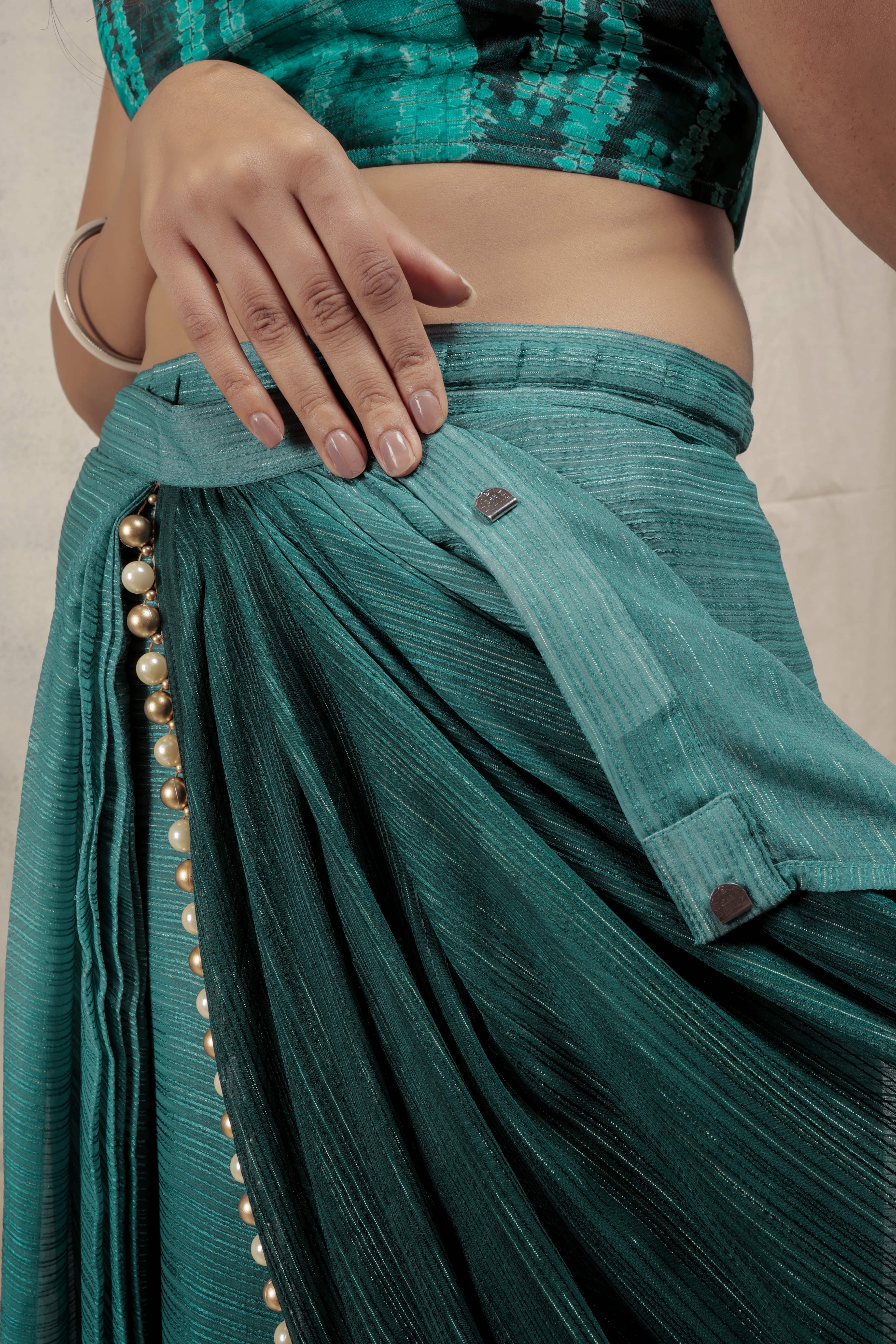 Ombre Embellished Lace Work Marble Chiffon Ready To Wear Saree