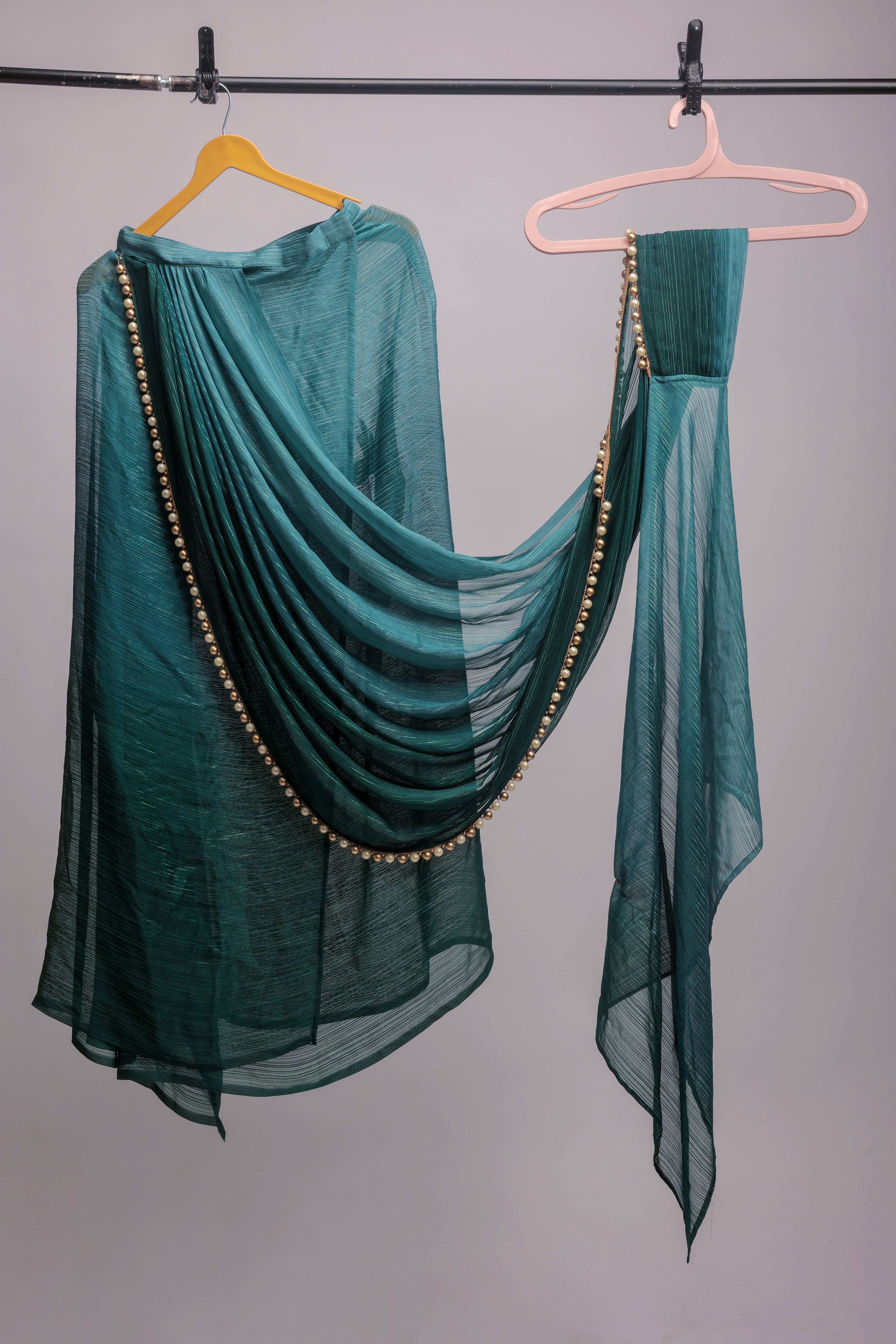 Ombre Embellished Lace Work Marble Chiffon Ready To Wear Saree