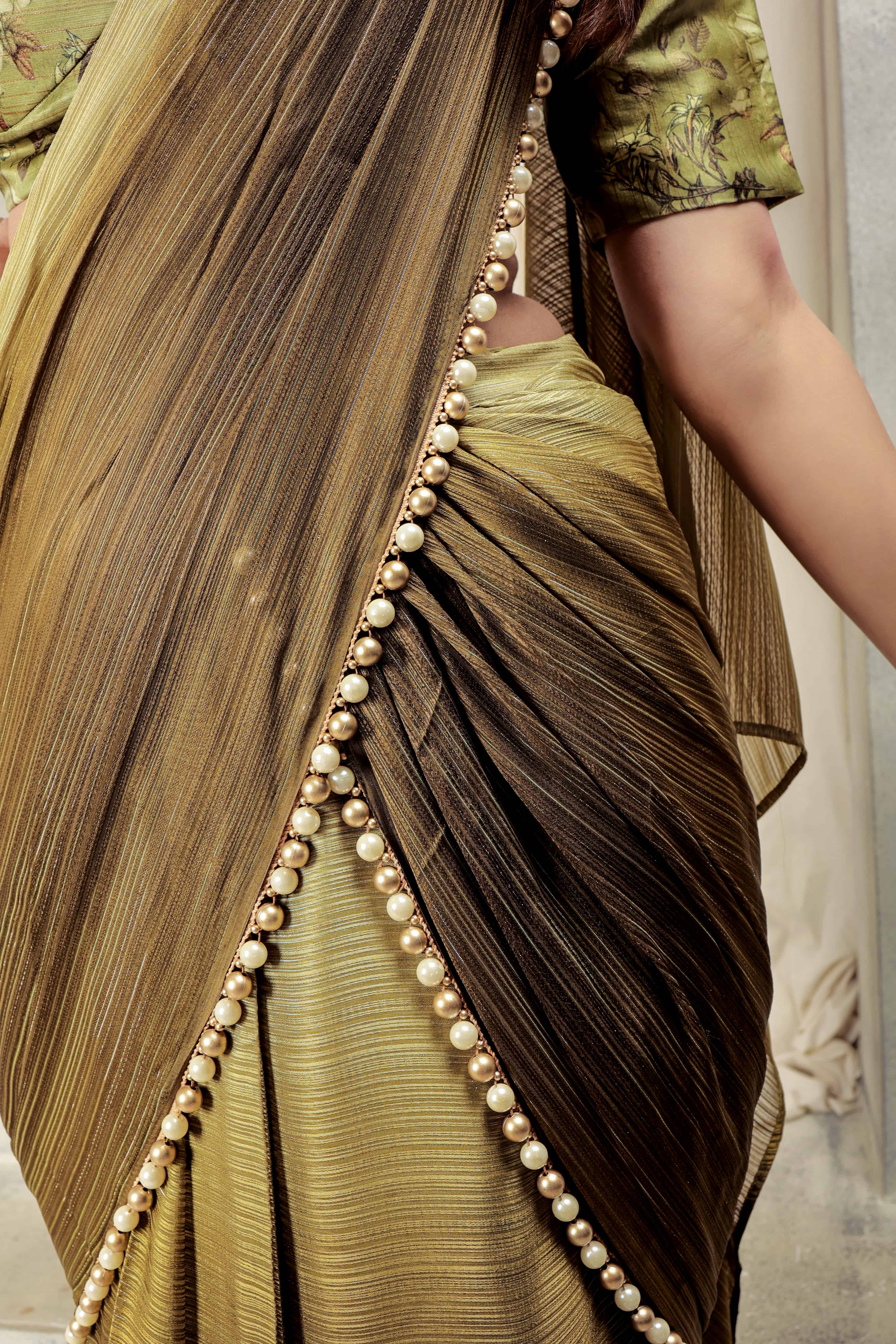 Ombre Embellished Lace Work Marble Chiffon Ready To Wear Saree