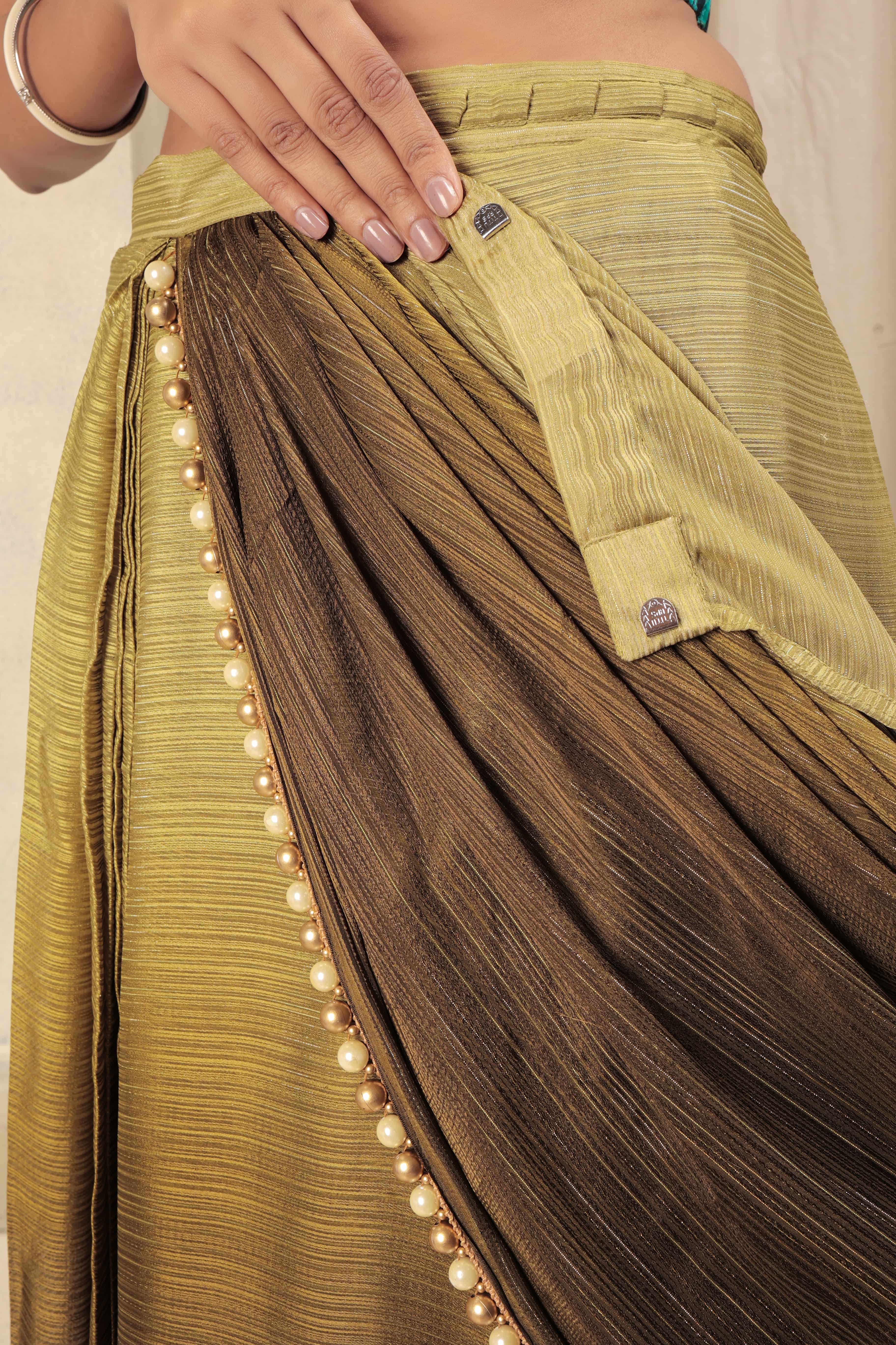 Ombre Embellished Lace Work Marble Chiffon Ready To Wear Saree