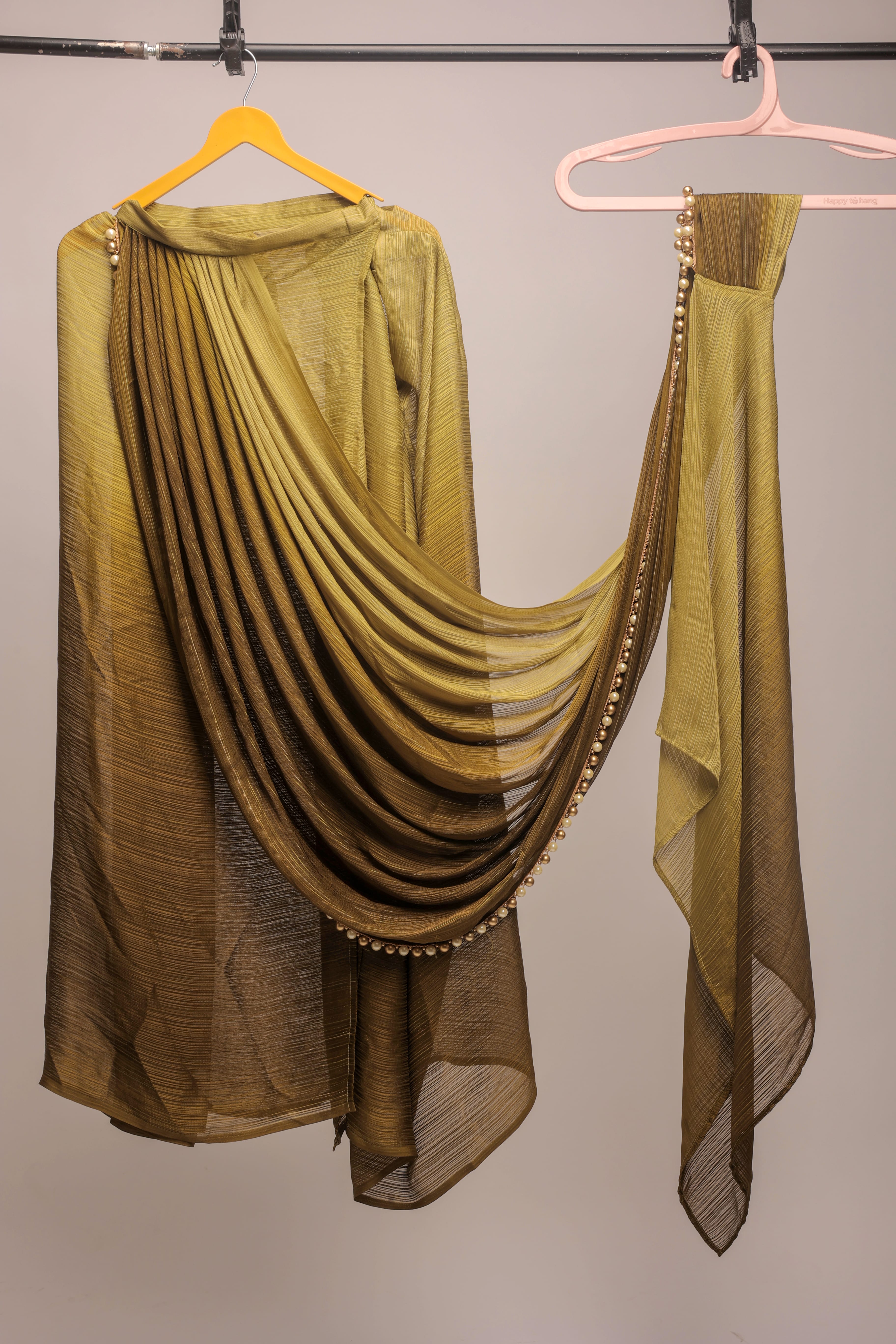 Ombre Embellished Lace Work Marble Chiffon Ready To Wear Saree