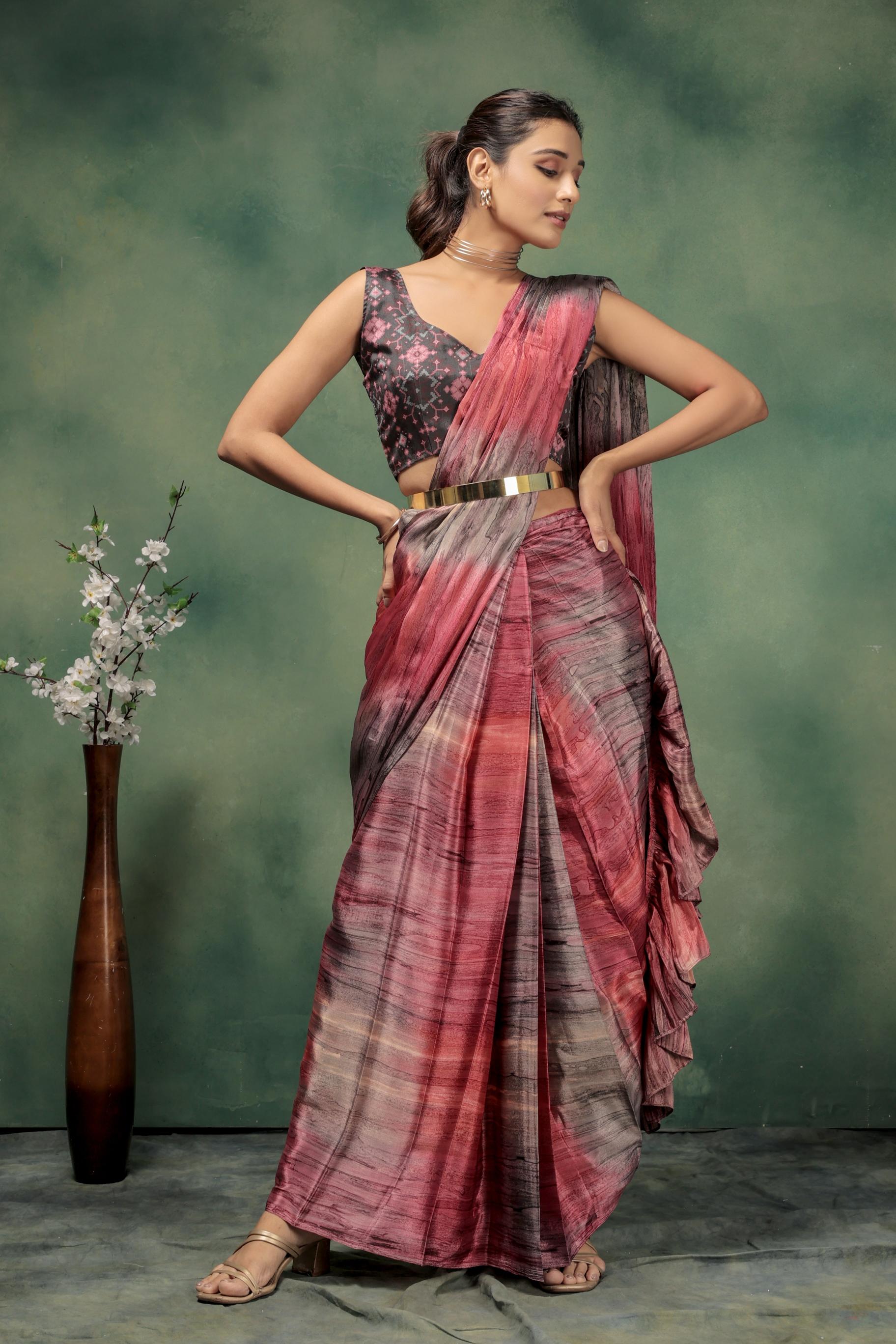 Prism Prestitched Frill Pallu Ready To Wear Saree