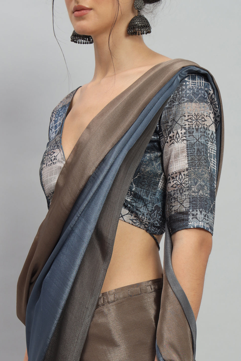 Satin Ready to Wear Pre-stitched More Ombre Blue Saree