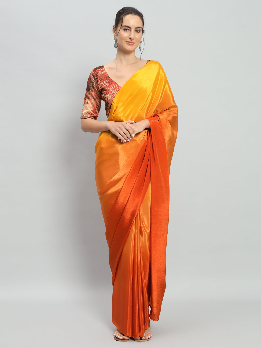 Satin Ready to Wear Pre-stitched Ombre Yellow Saree