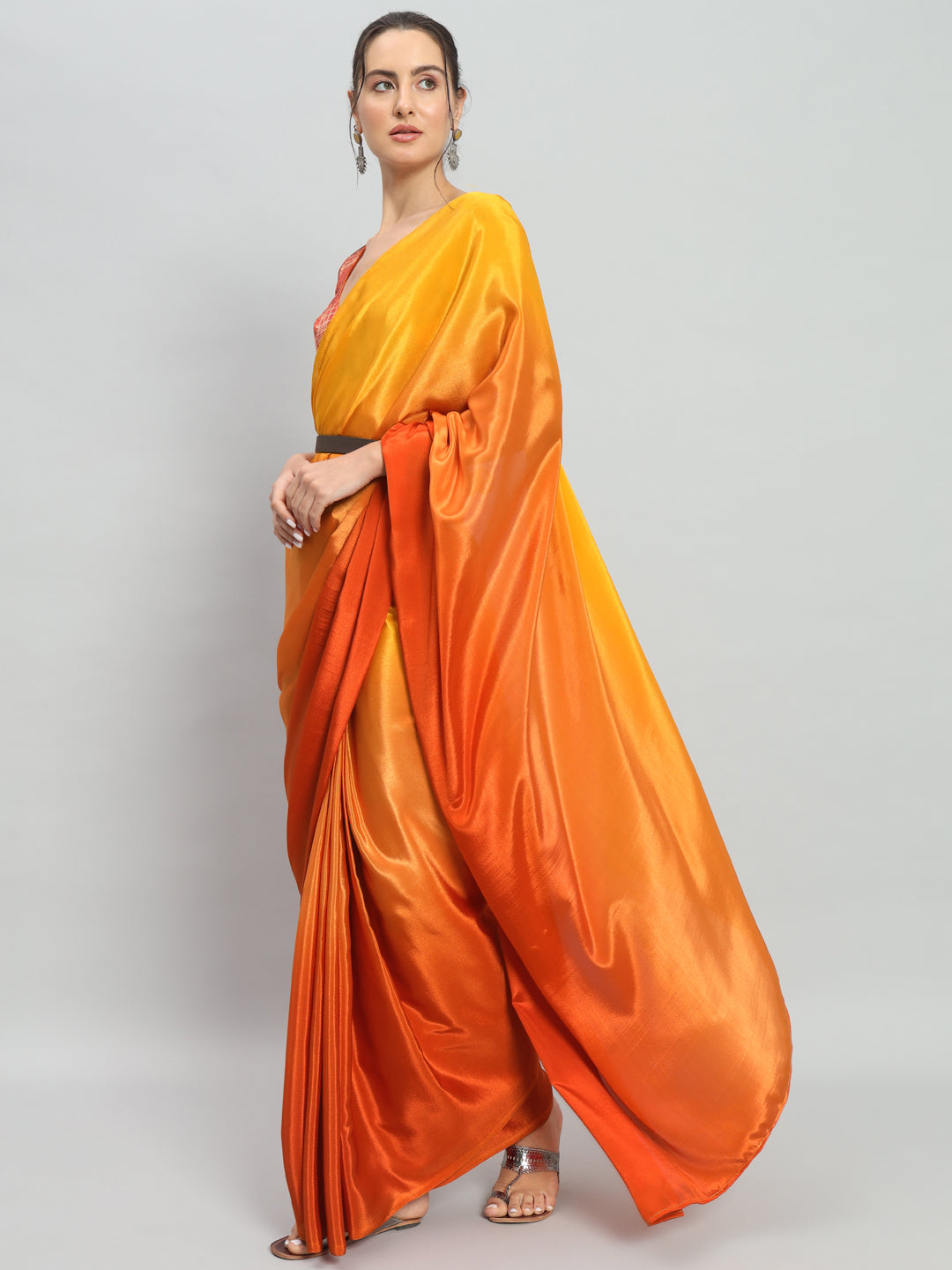 Satin Ready to Wear Pre-stitched Ombre Yellow Saree
