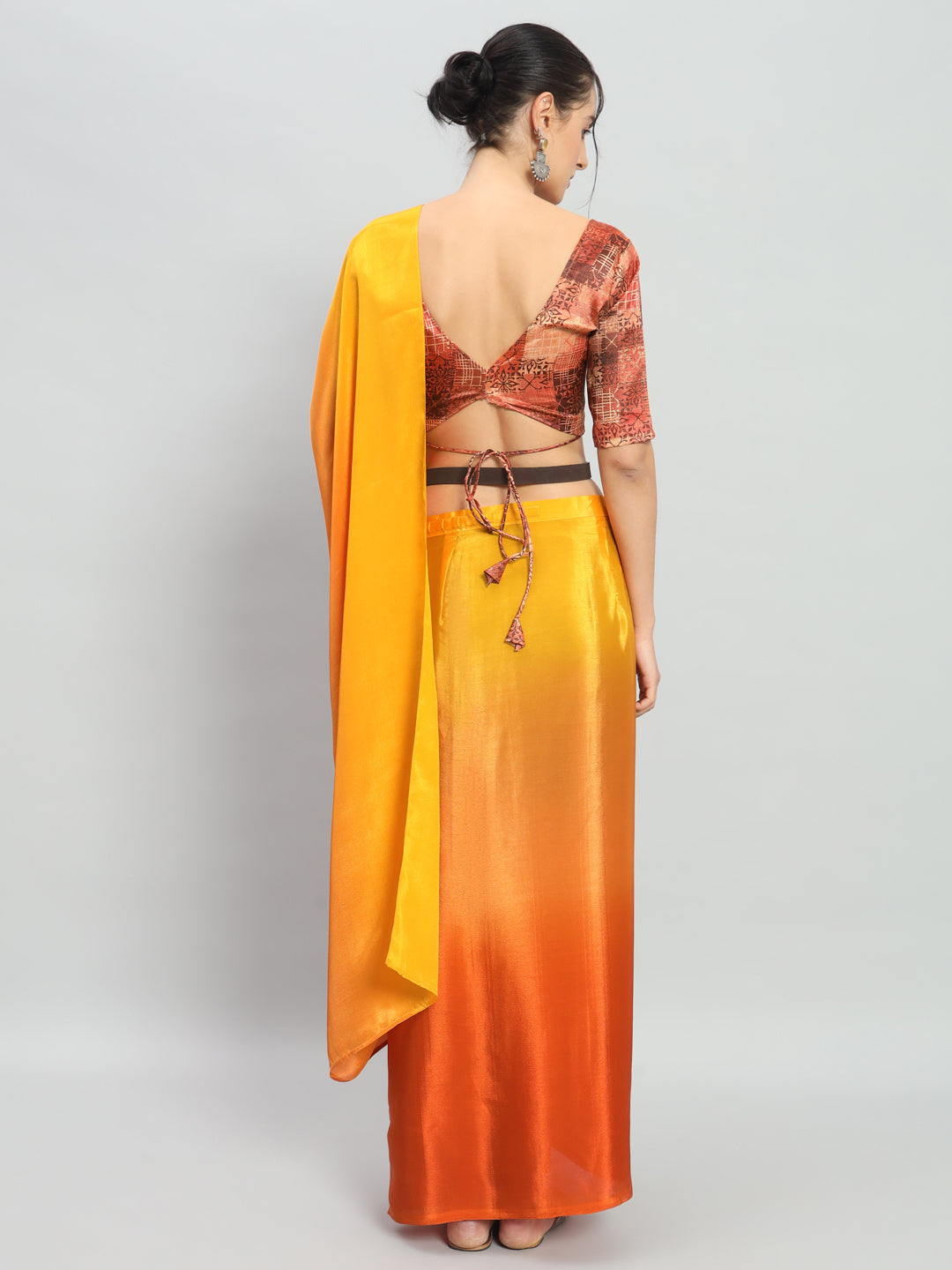 Satin Ready to Wear Pre-stitched Ombre Yellow Saree