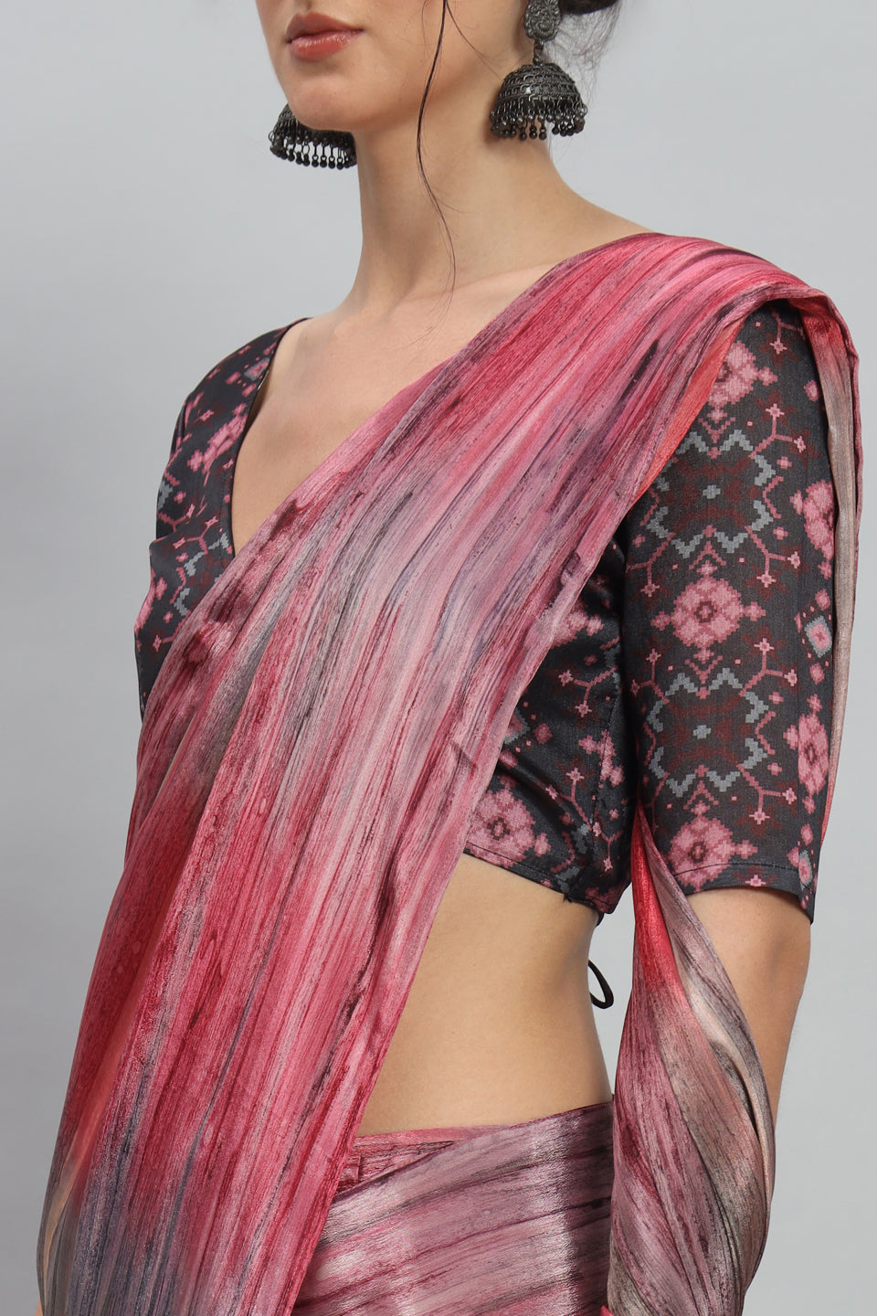 Satin Marble Printed Ready to Wear Pre-stitched Red Saree