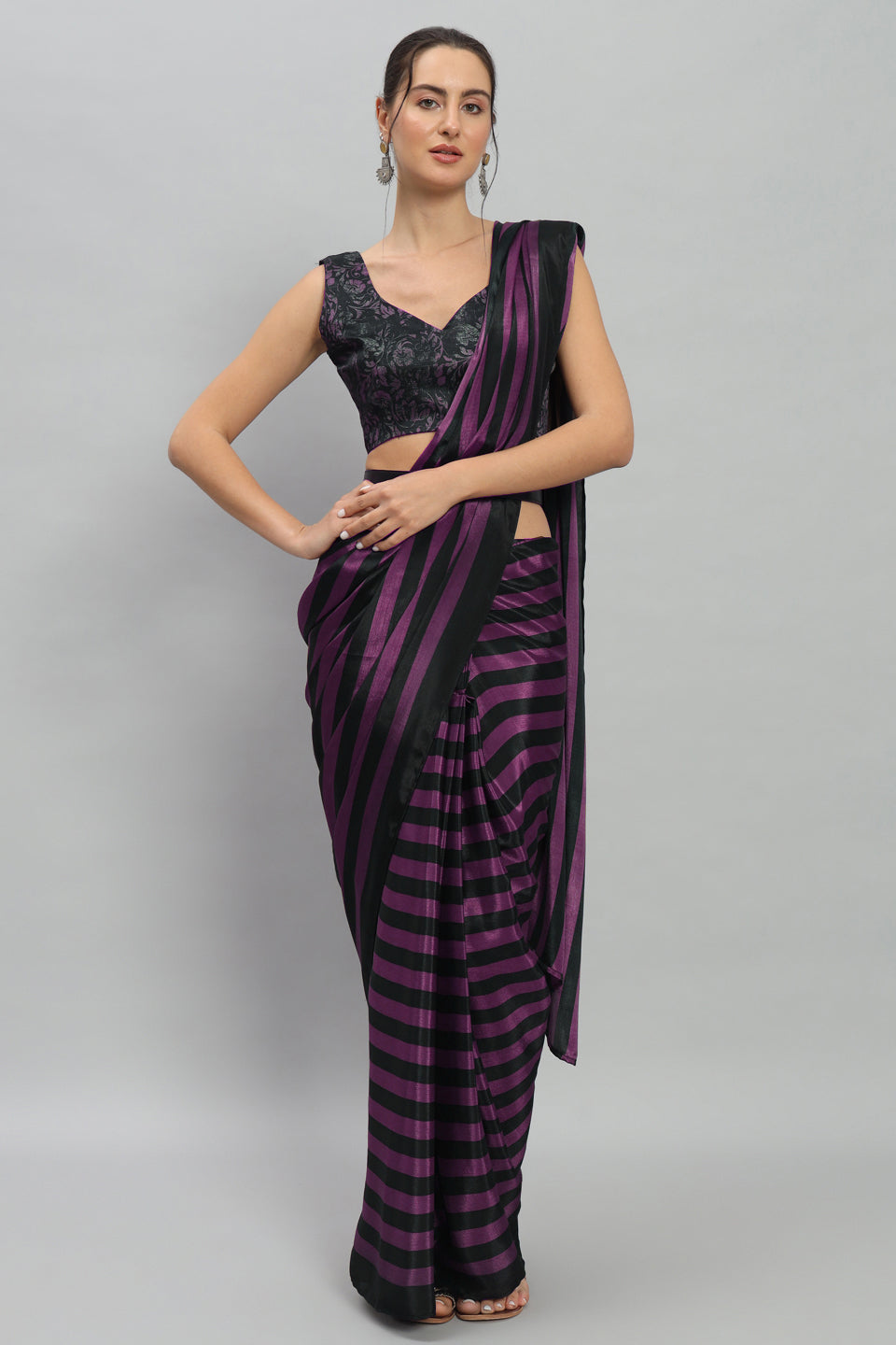 Partywear Stripes Ready to Wear Saree