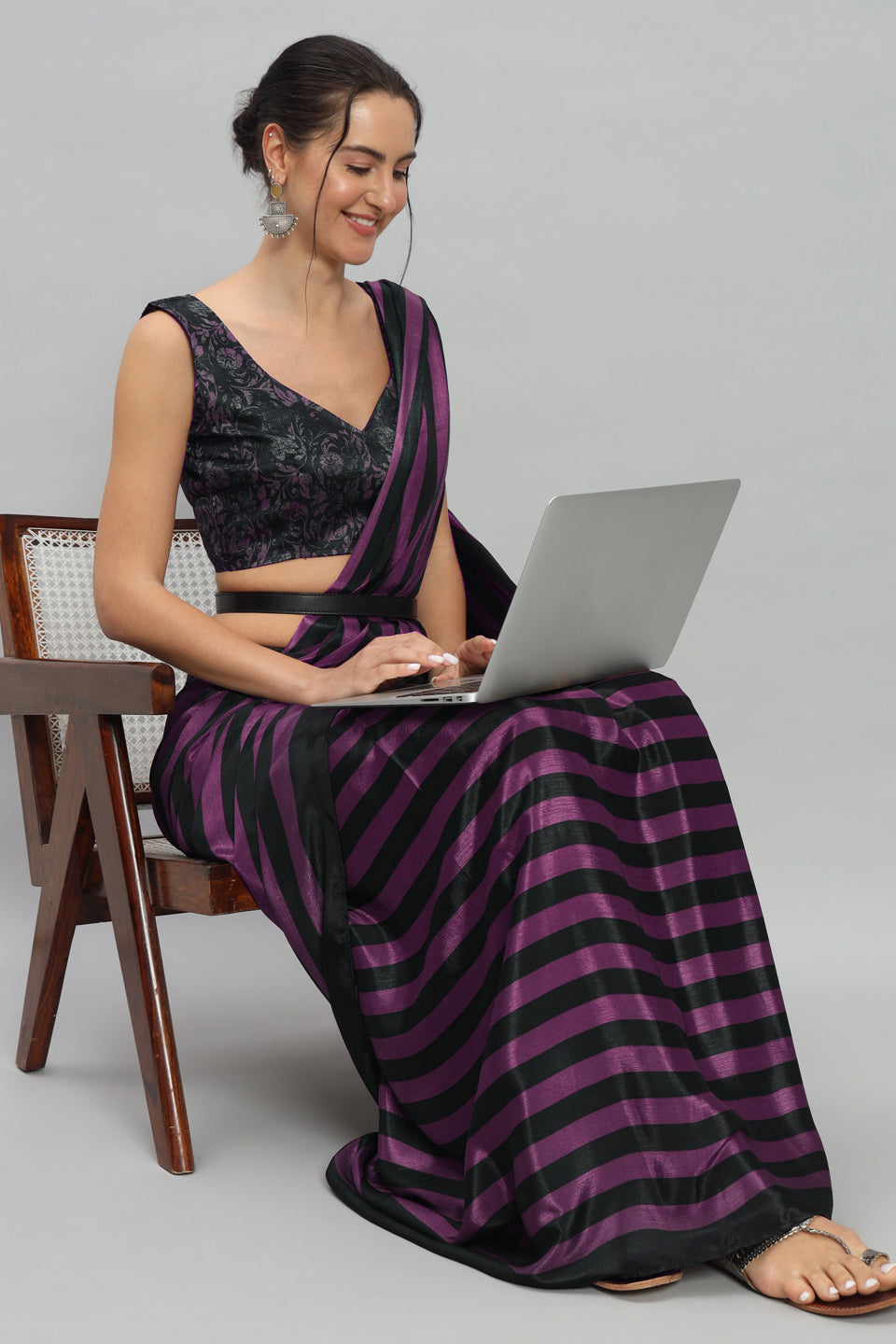 Partywear Stripes Ready to Wear Saree