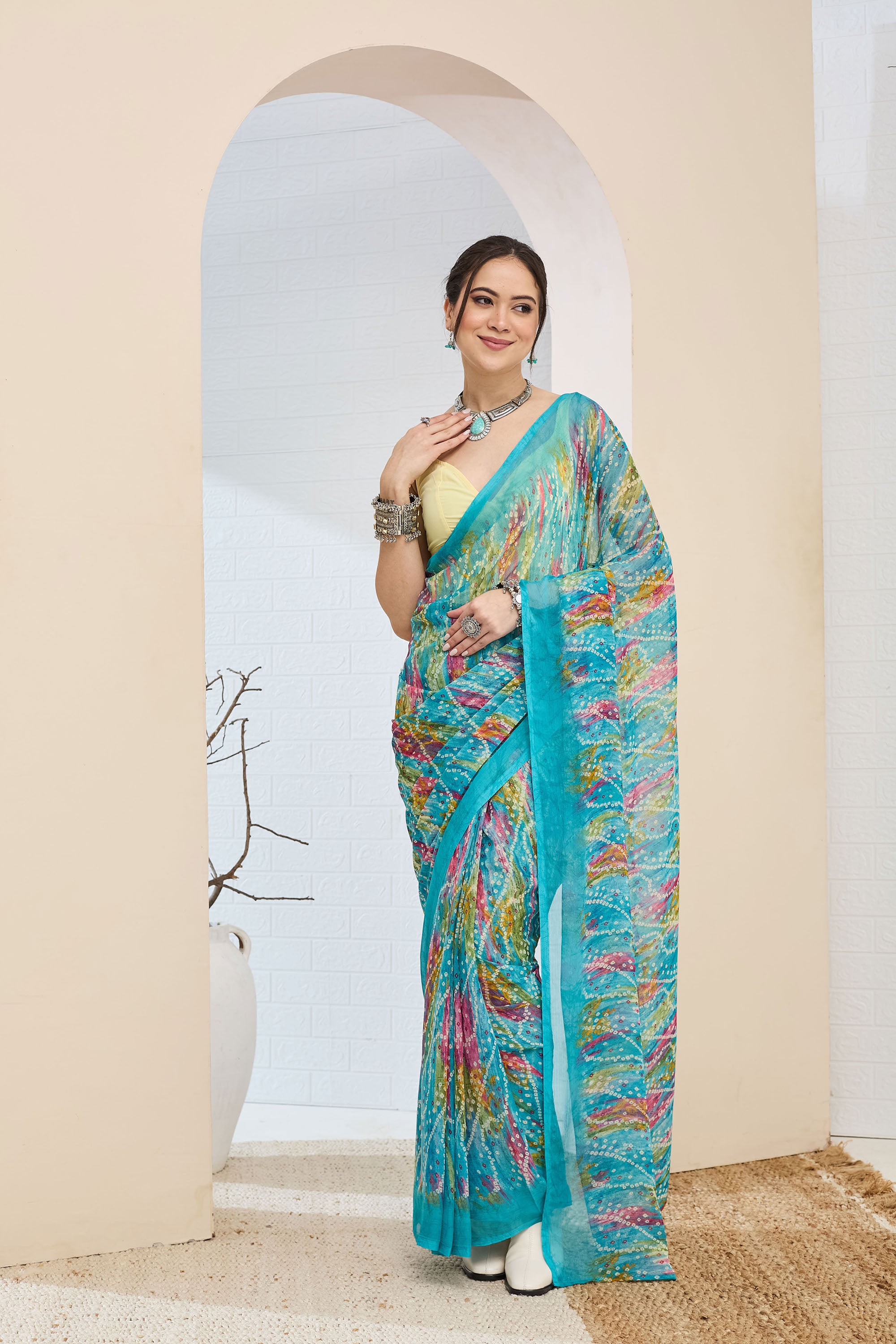 Beautiful Blue Color Poly Chiffon Ready To Wear Saree