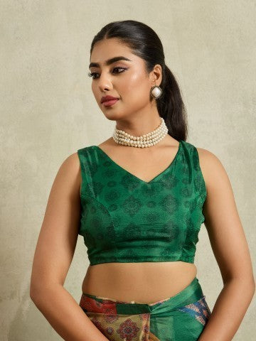 Green Bandhani Printed Tissue Ready to Wear Saree
