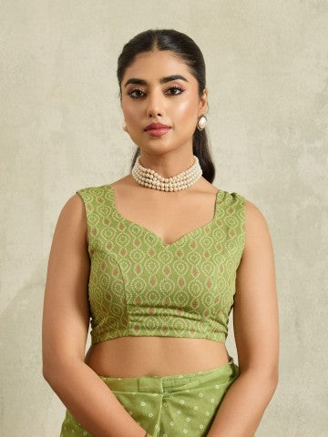 Green Bandhani Printed Cotton Blend Ready to Wear Saree