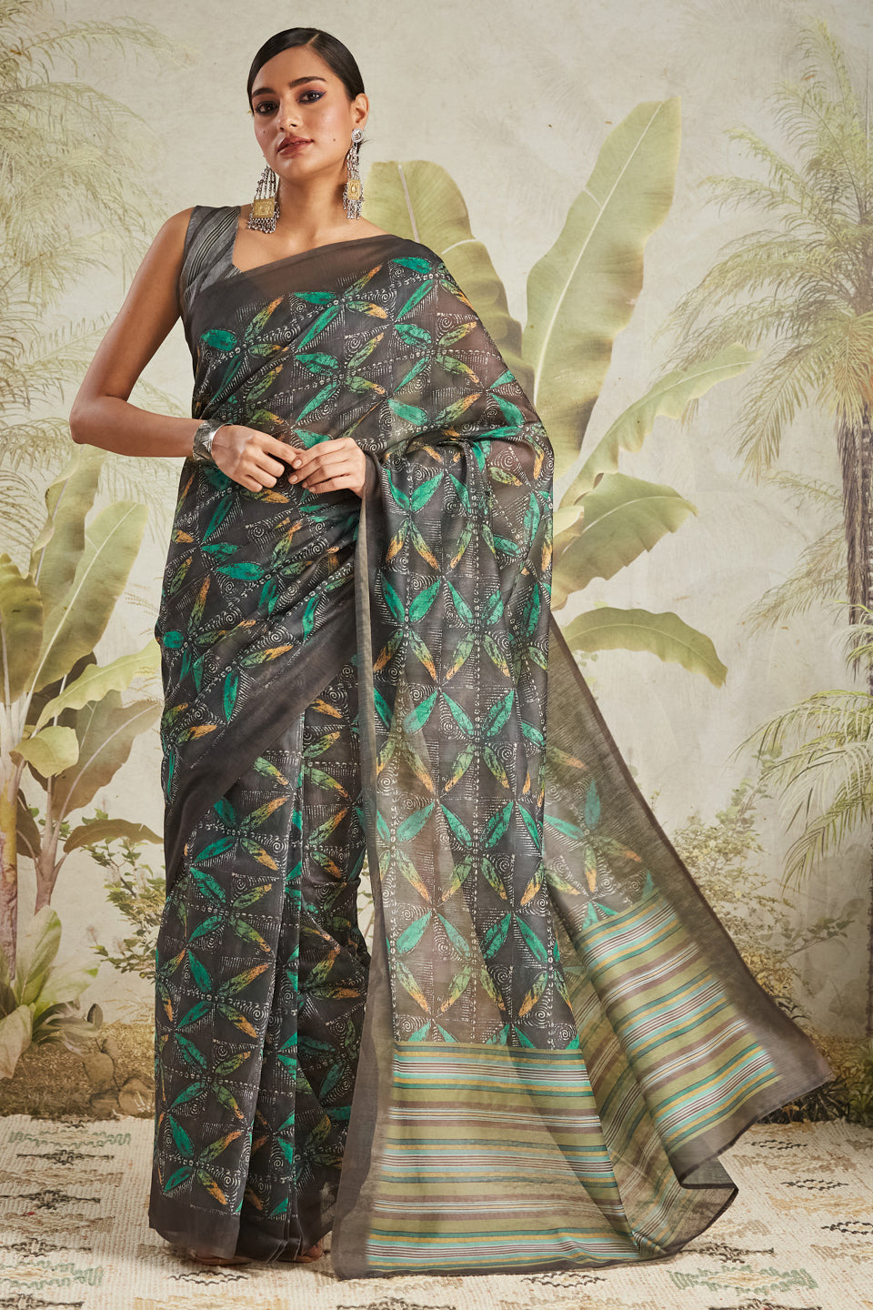 Batik Prints Chanderi Cotton Ready To Wear Saree