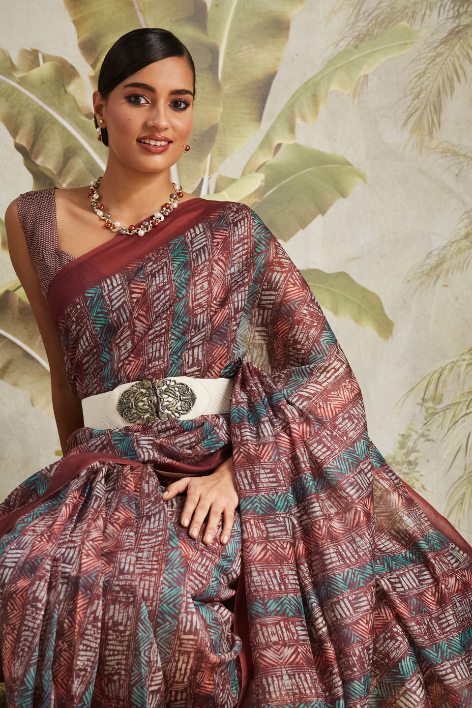 Chevron Printed Chanderi Cotton Ready To Wear Saree