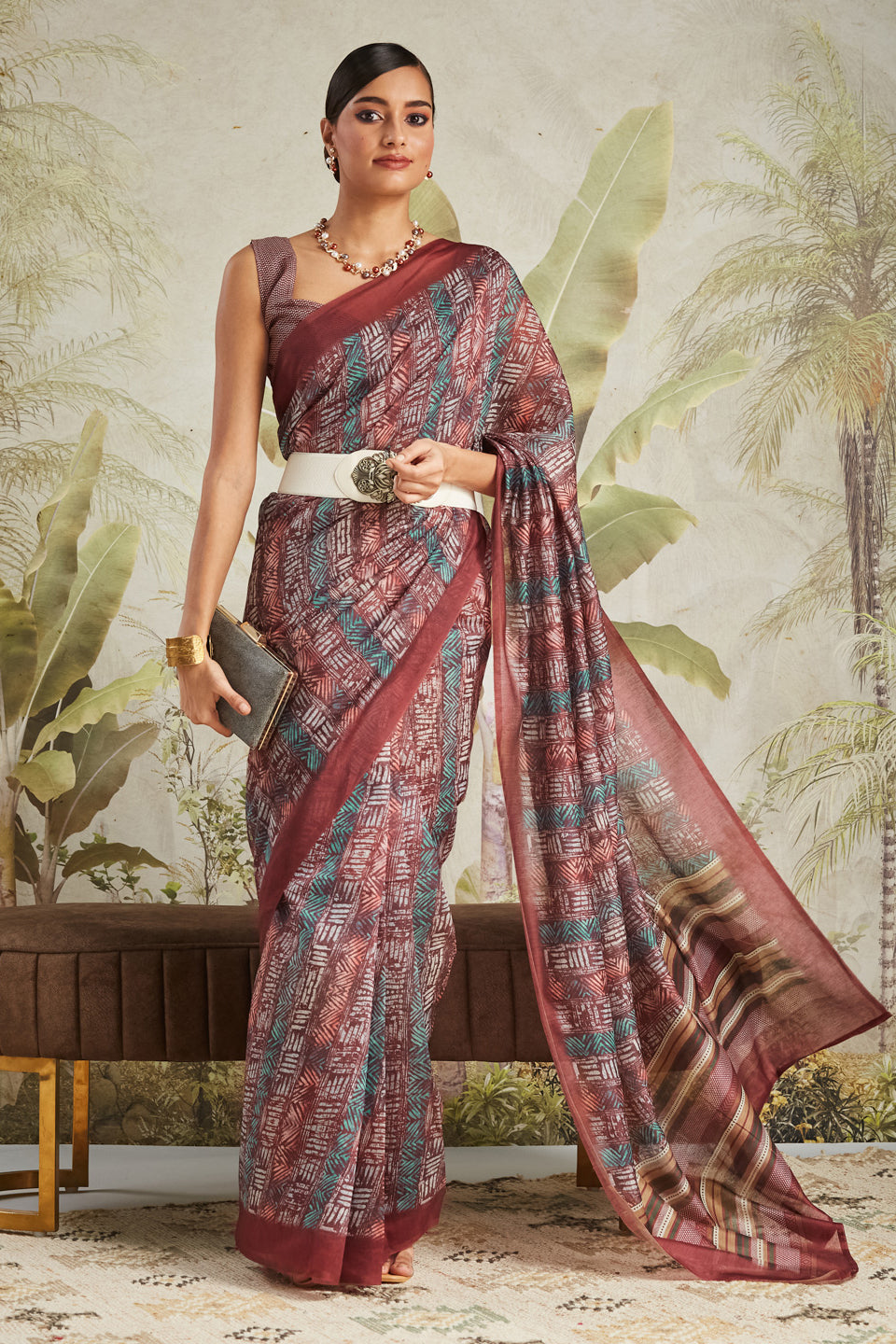 Chevron Printed Chanderi Cotton Ready To Wear Saree