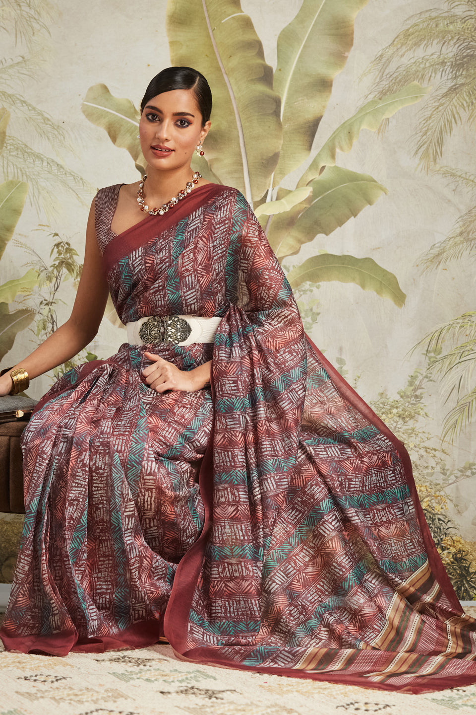 Chevron Printed Chanderi Cotton Ready To Wear Saree