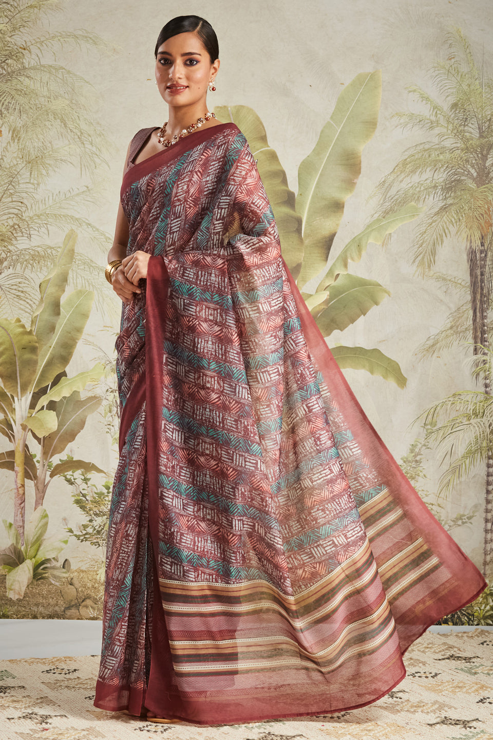 Chevron Printed Chanderi Cotton Ready To Wear Saree