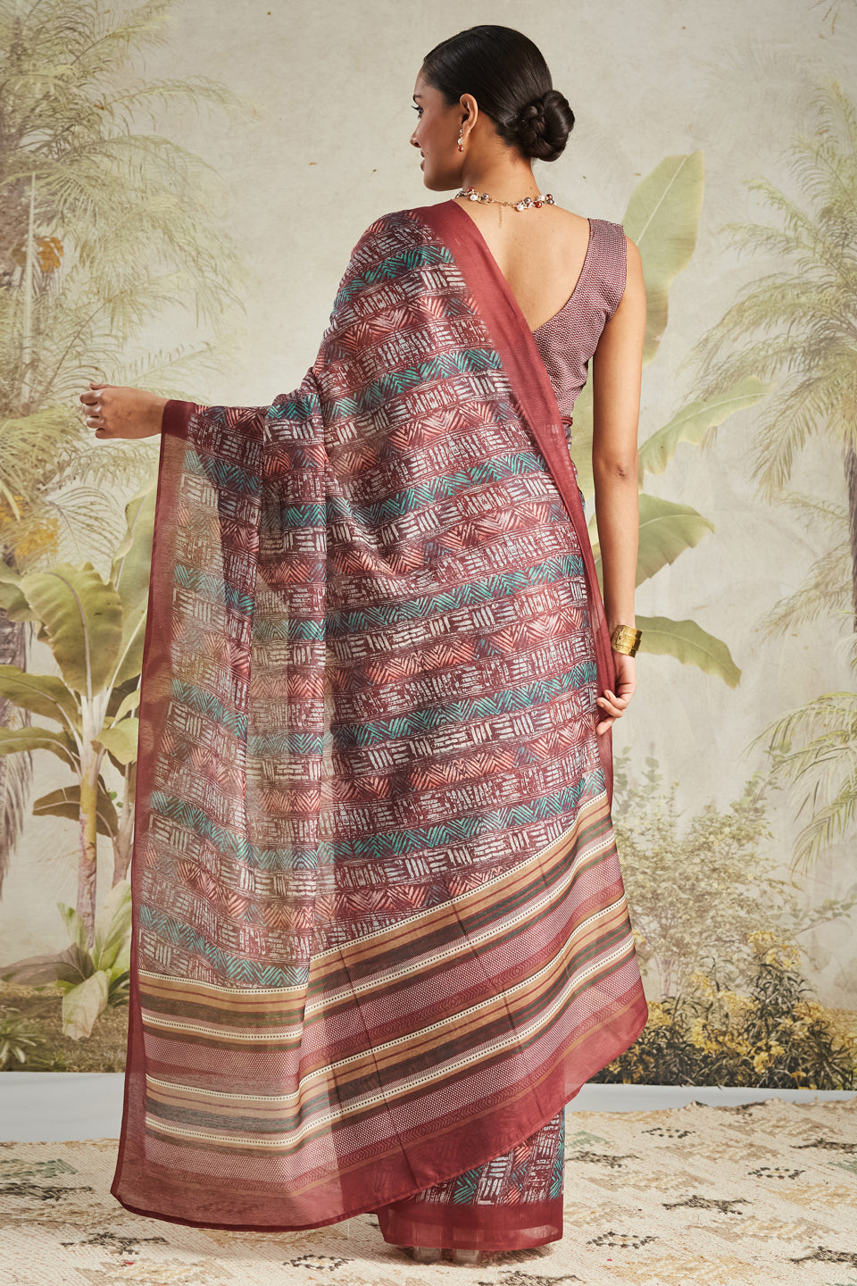 Chevron Printed Chanderi Cotton Ready To Wear Saree