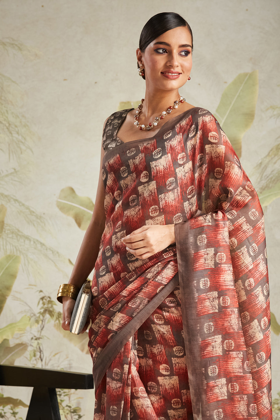 Geometric Printed Chanderi Cotton Ready To Wear Saree