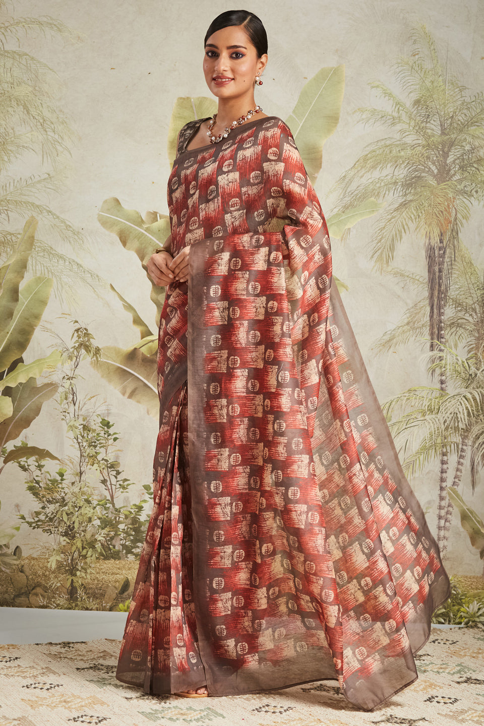 Geometric Printed Chanderi Cotton Ready To Wear Saree