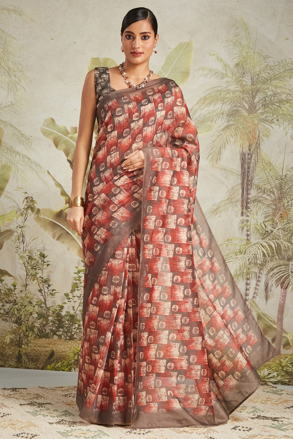 Geometric Printed Chanderi Cotton Ready To Wear Saree