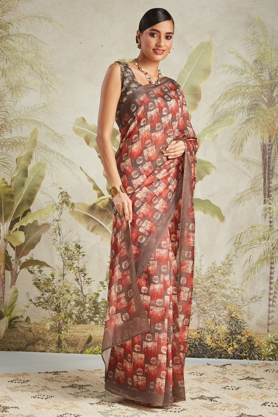 Geometric Printed Chanderi Cotton Ready To Wear Saree