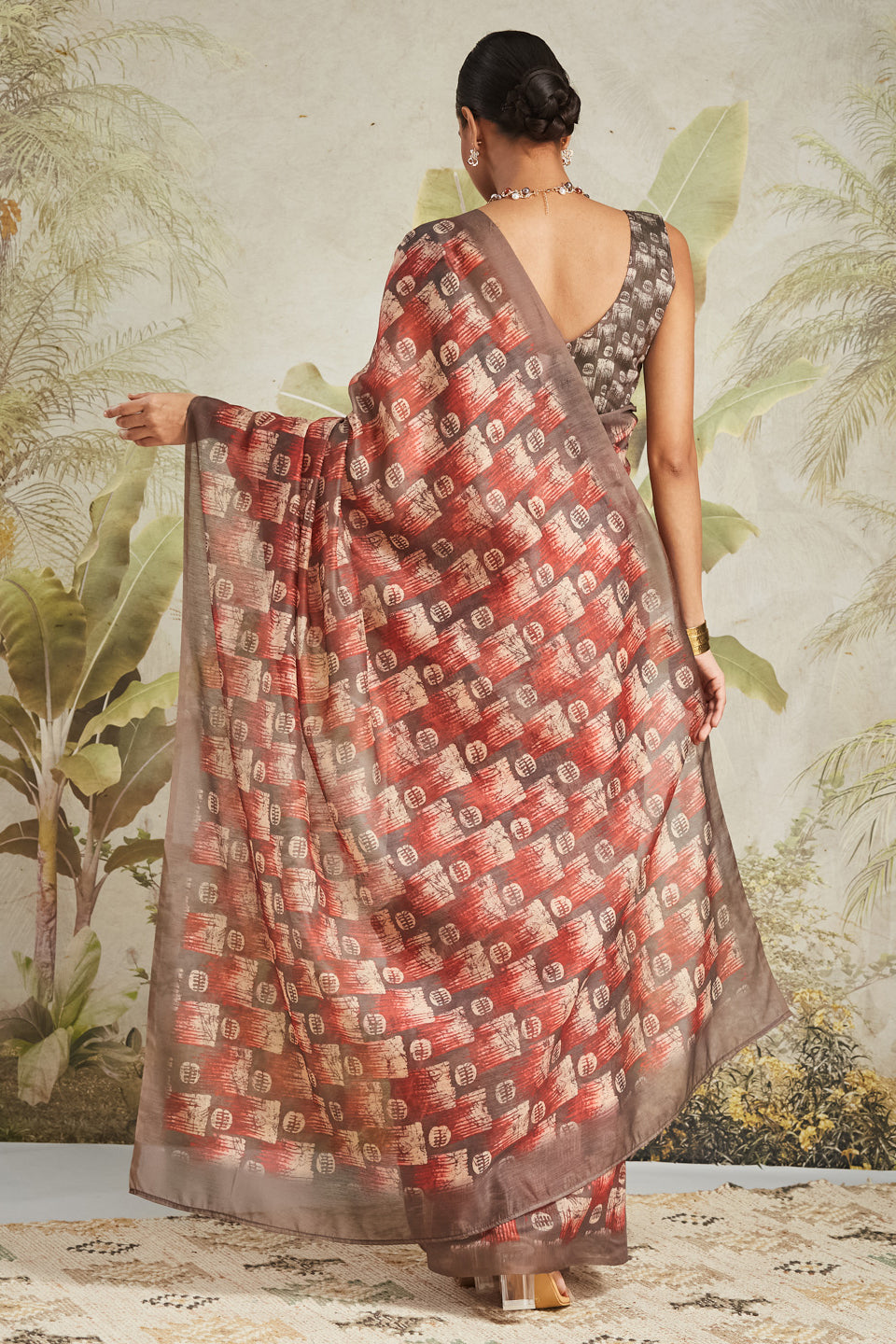 Geometric Printed Chanderi Cotton Ready To Wear Saree