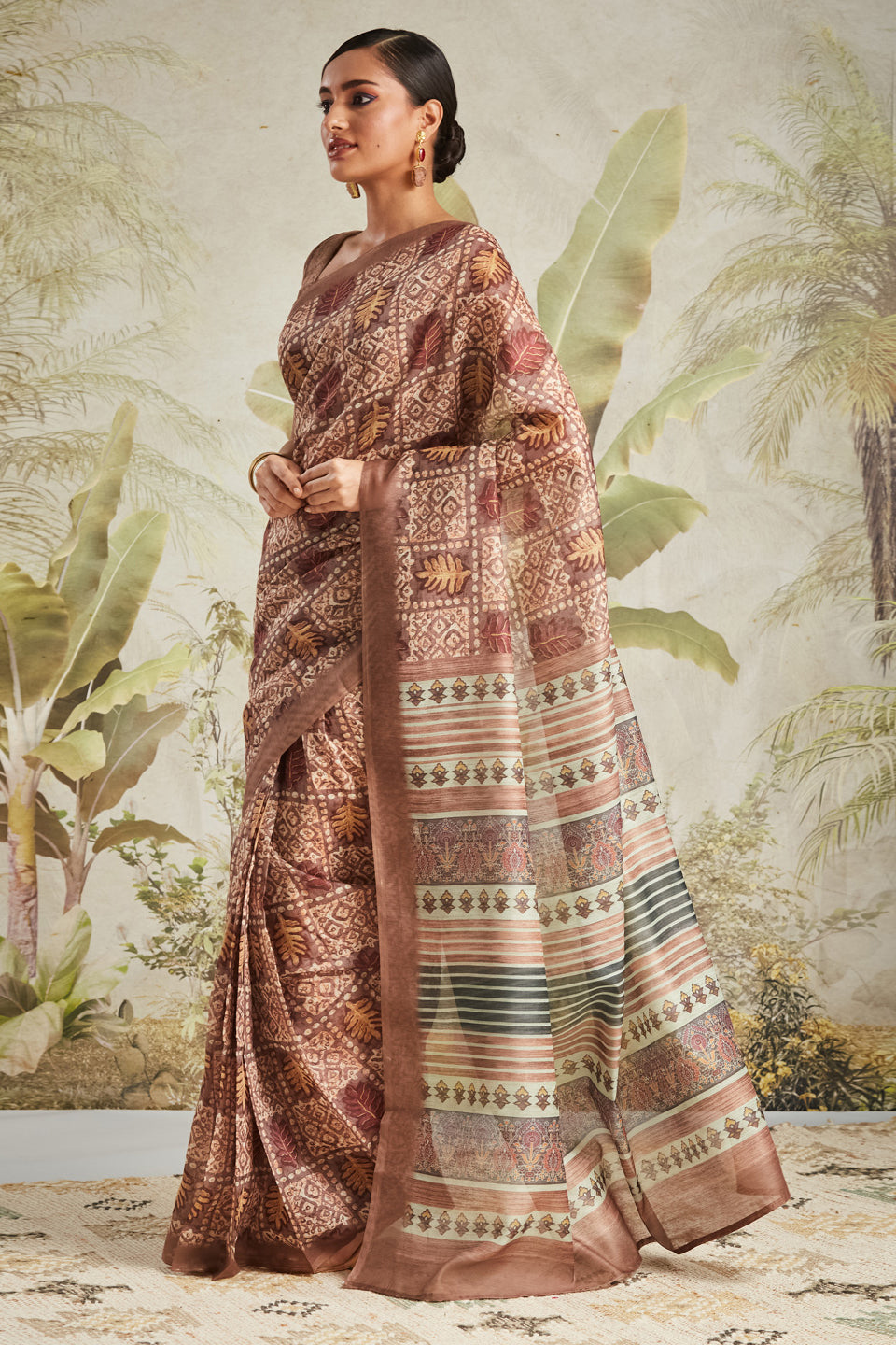 Batik Printed Chanderi Cotton Ready To Wear Saree