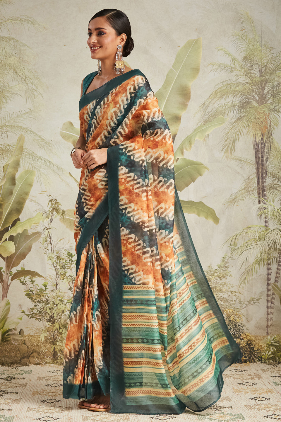 Abstract Printed Chanderi Cotton Ready To Wear Saree