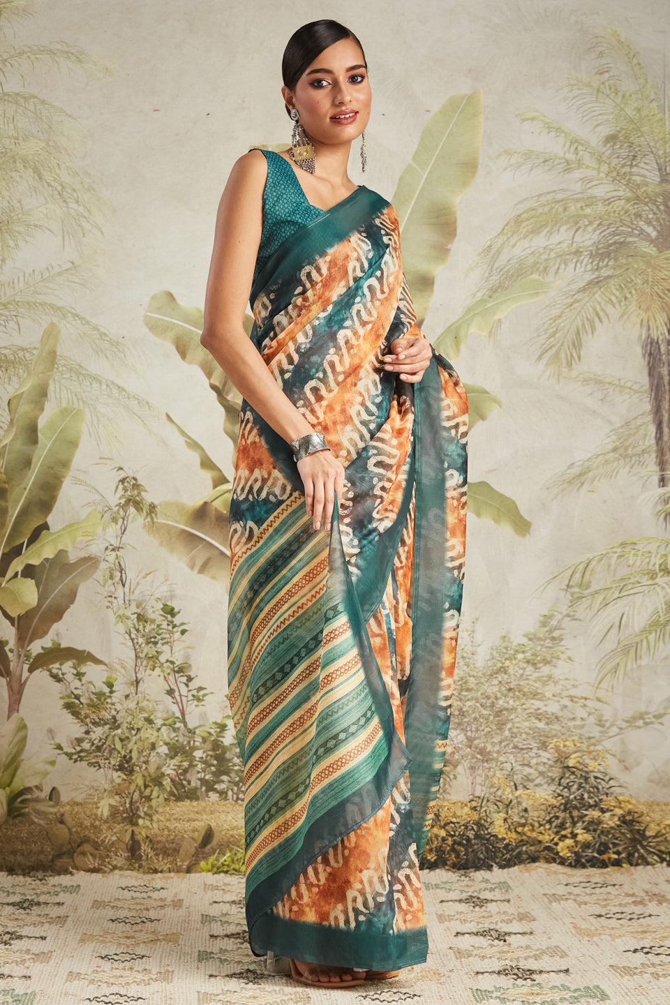 Abstract Printed Chanderi Cotton Ready To Wear Saree