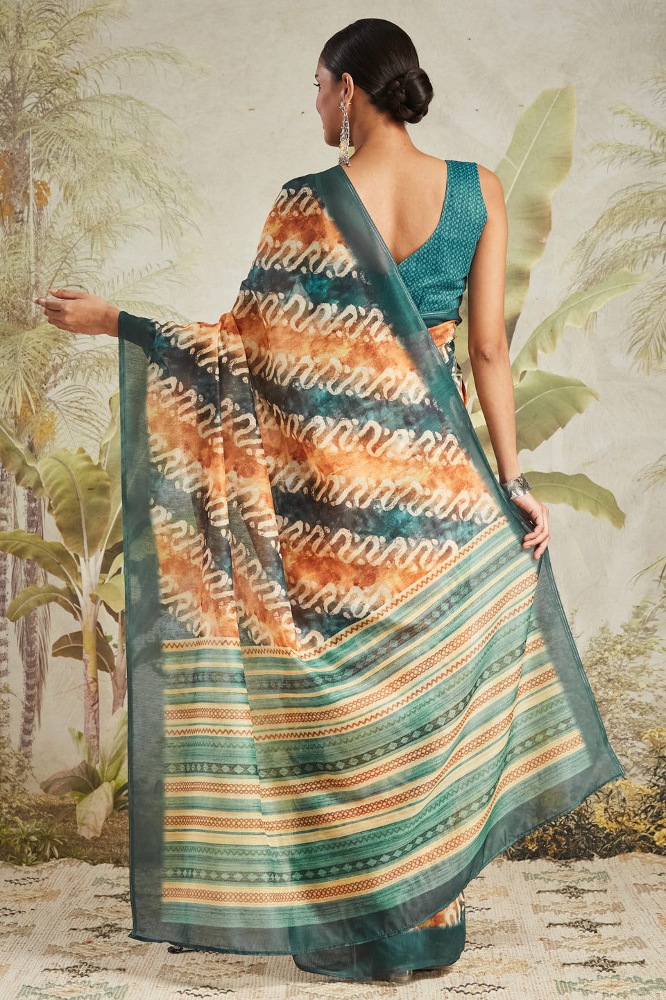 Abstract Printed Chanderi Cotton Ready To Wear Saree