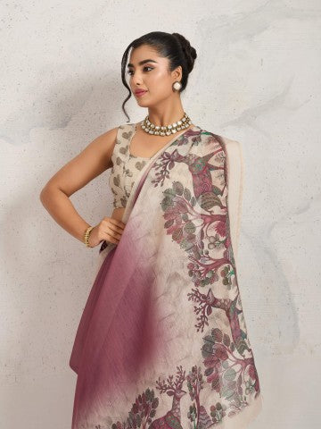 Pink Ethnic Motifs Printed Cotton Blend Party Wear Saree