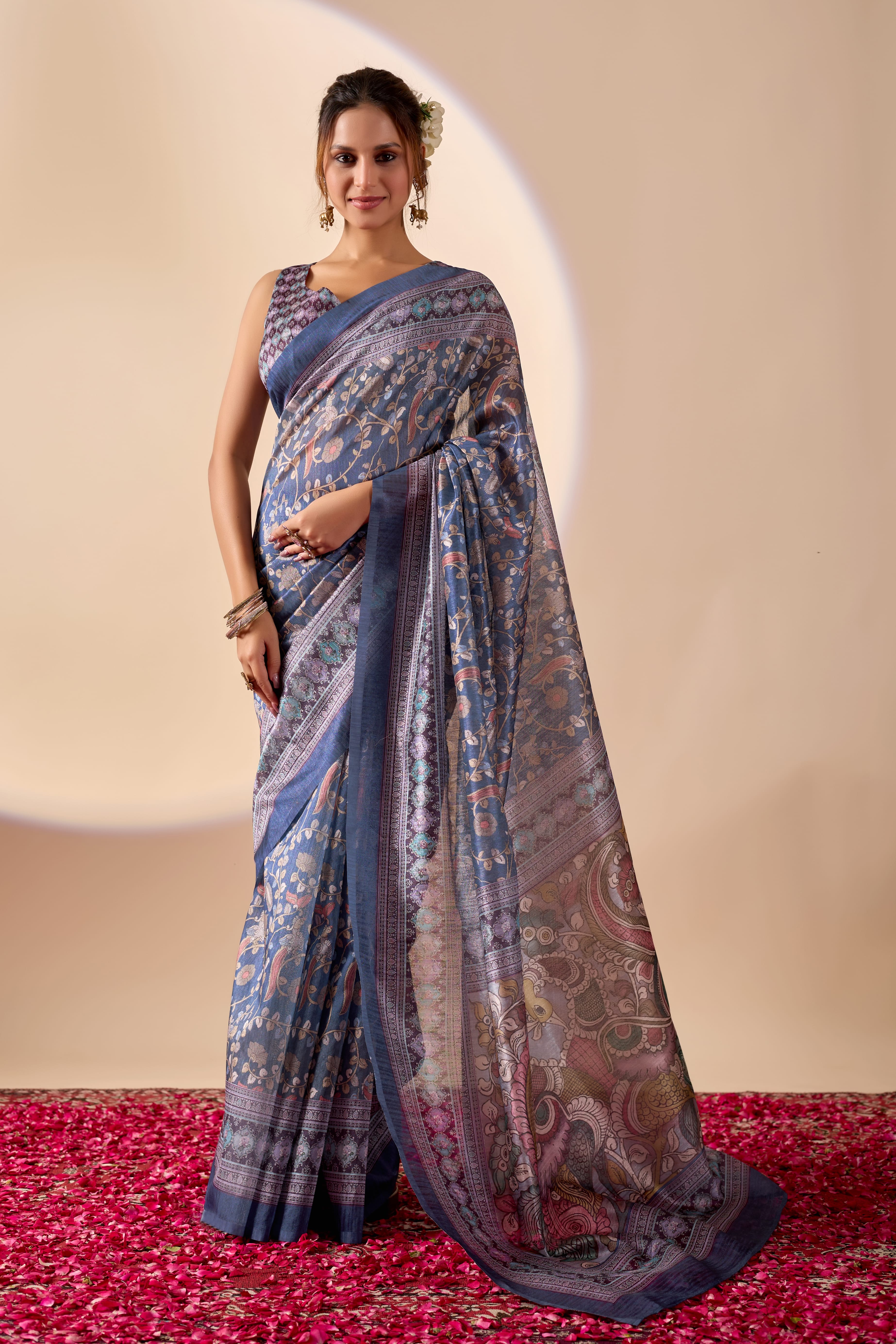 Multi Color Poly Cotton Ready Wear Saree