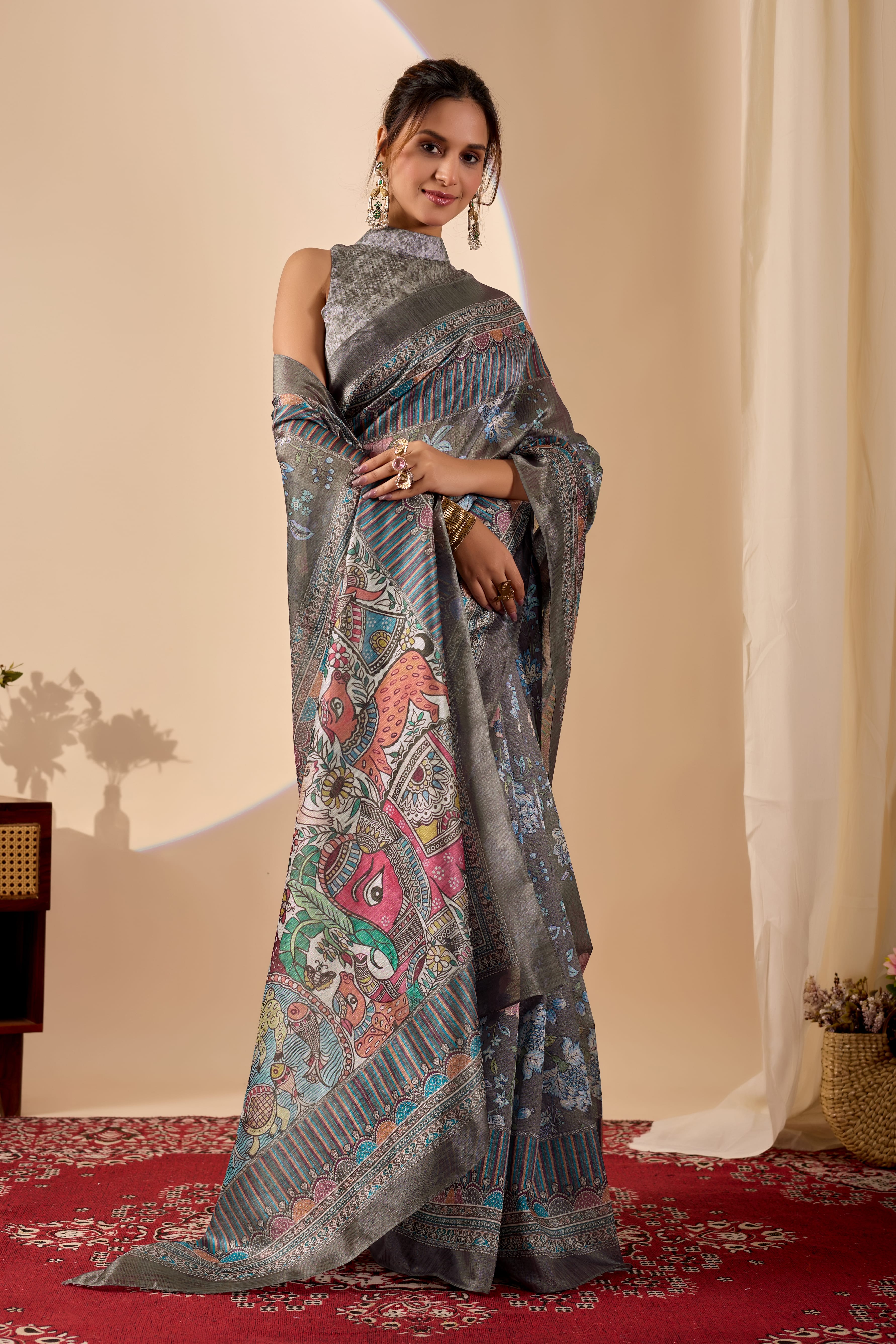 Grey Poly Chiffon Ready to Wear Saree