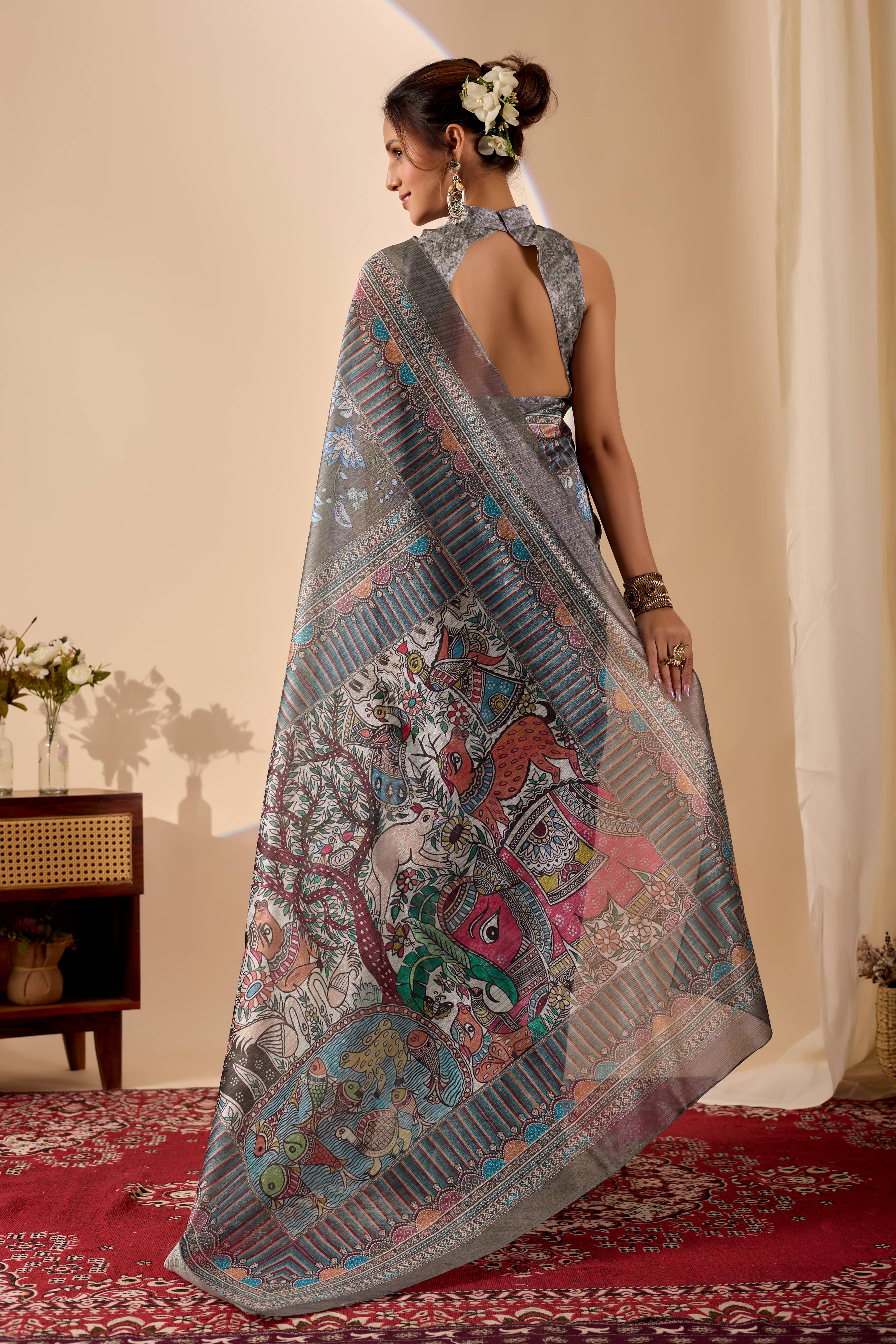 Grey Poly Chiffon Ready to Wear Saree