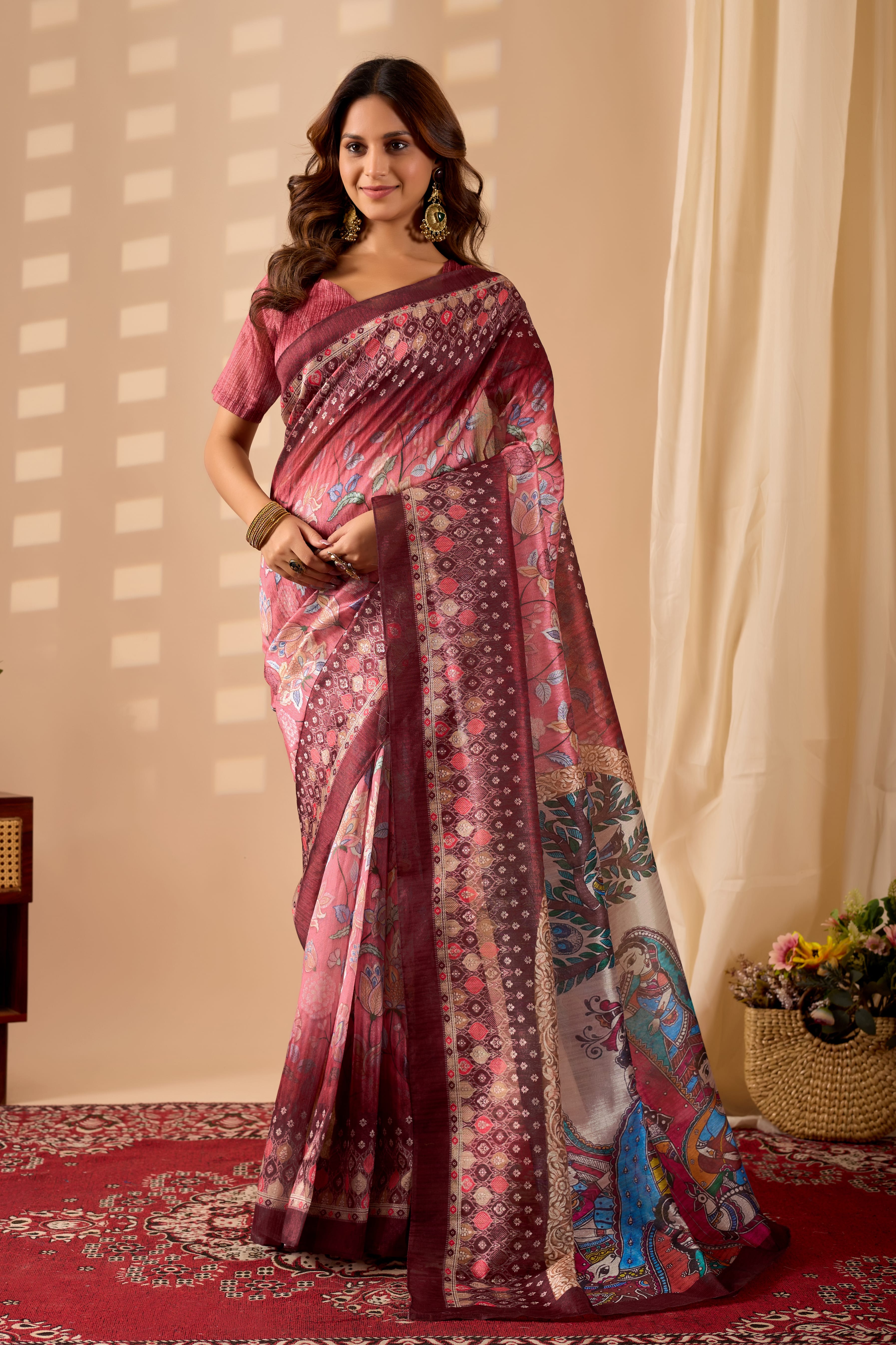 Pink Poly Chiffon Ready to Wear Saree