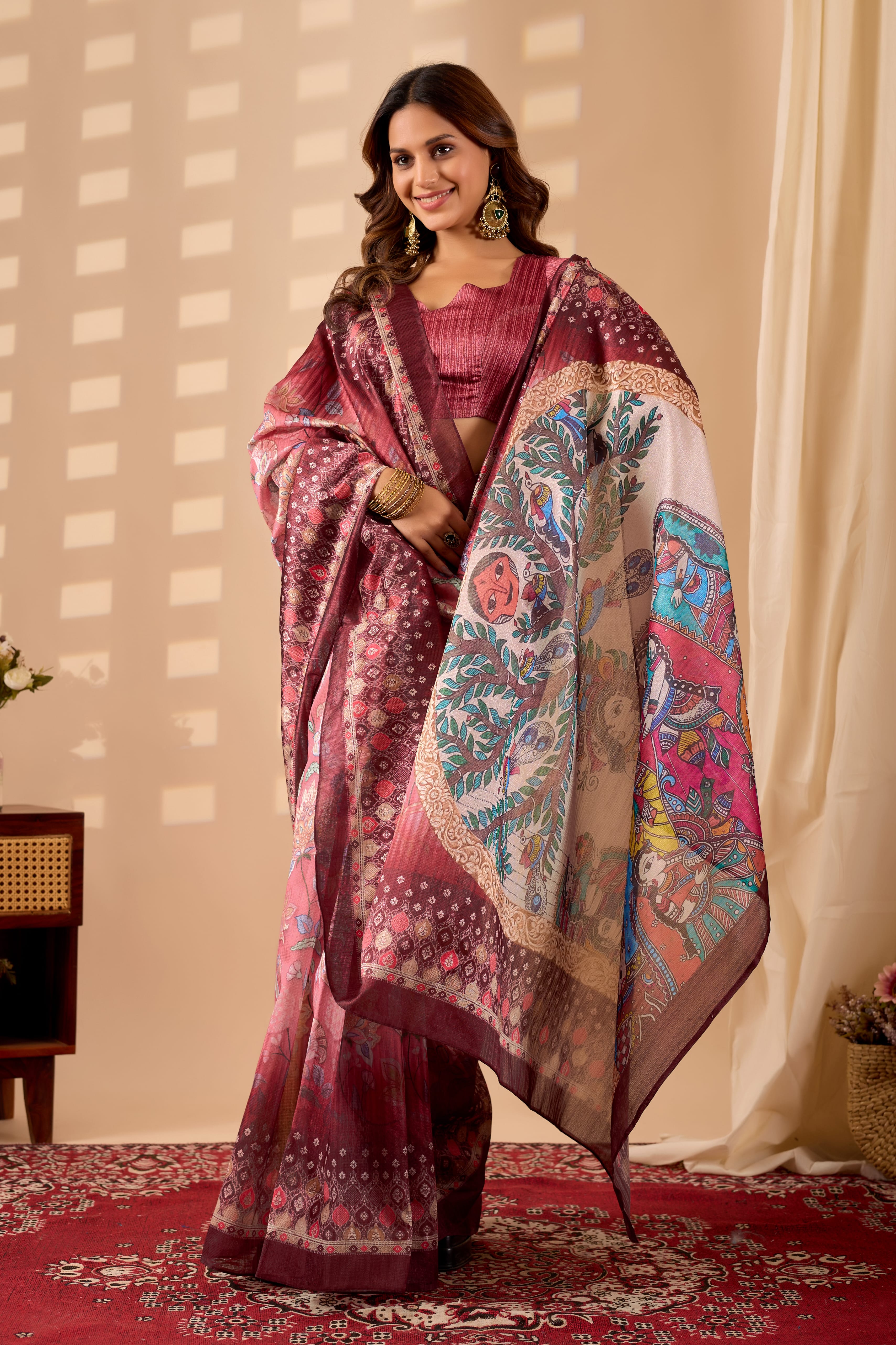 Pink Poly Chiffon Ready to Wear Saree