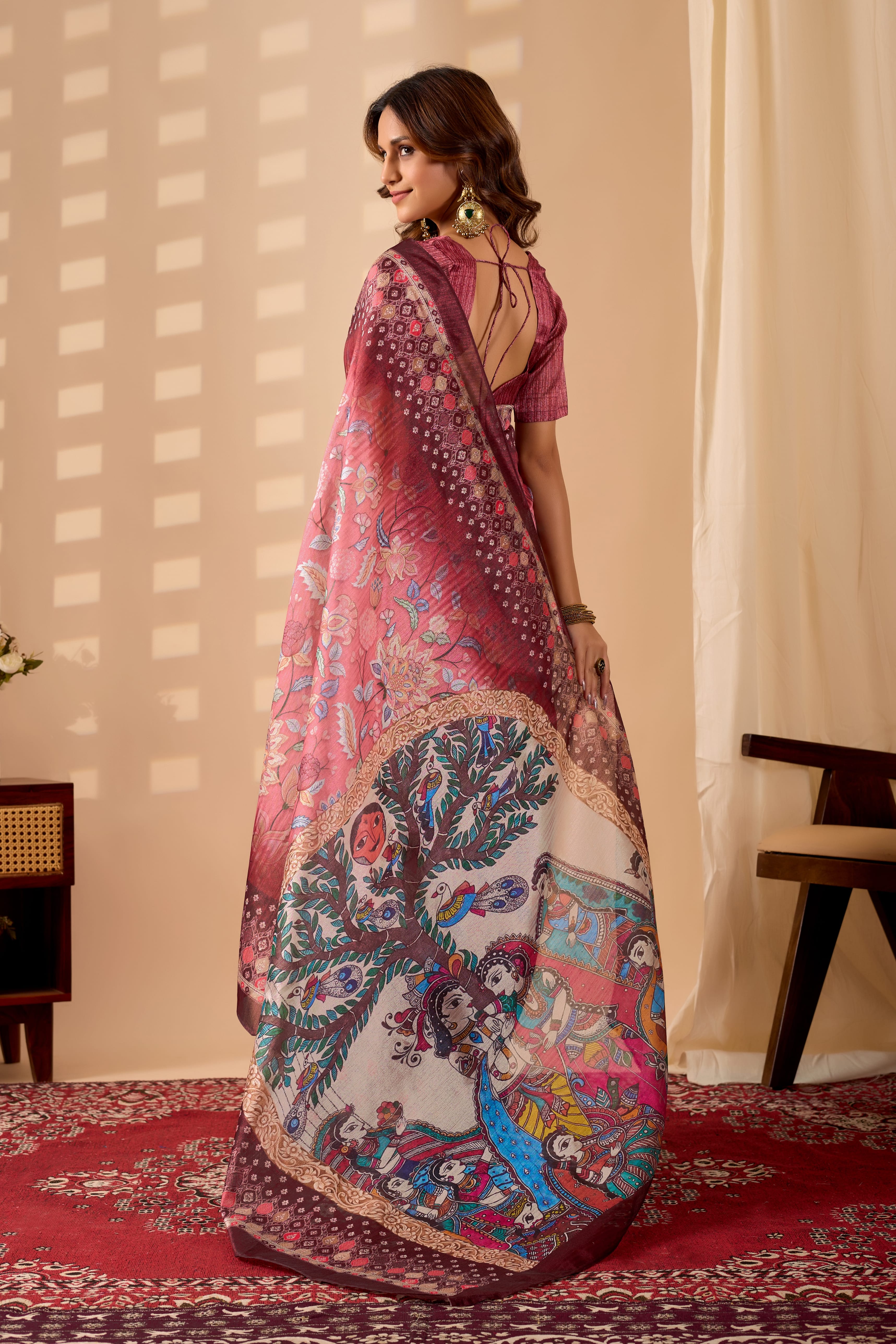 Pink Poly Chiffon Ready to Wear Saree