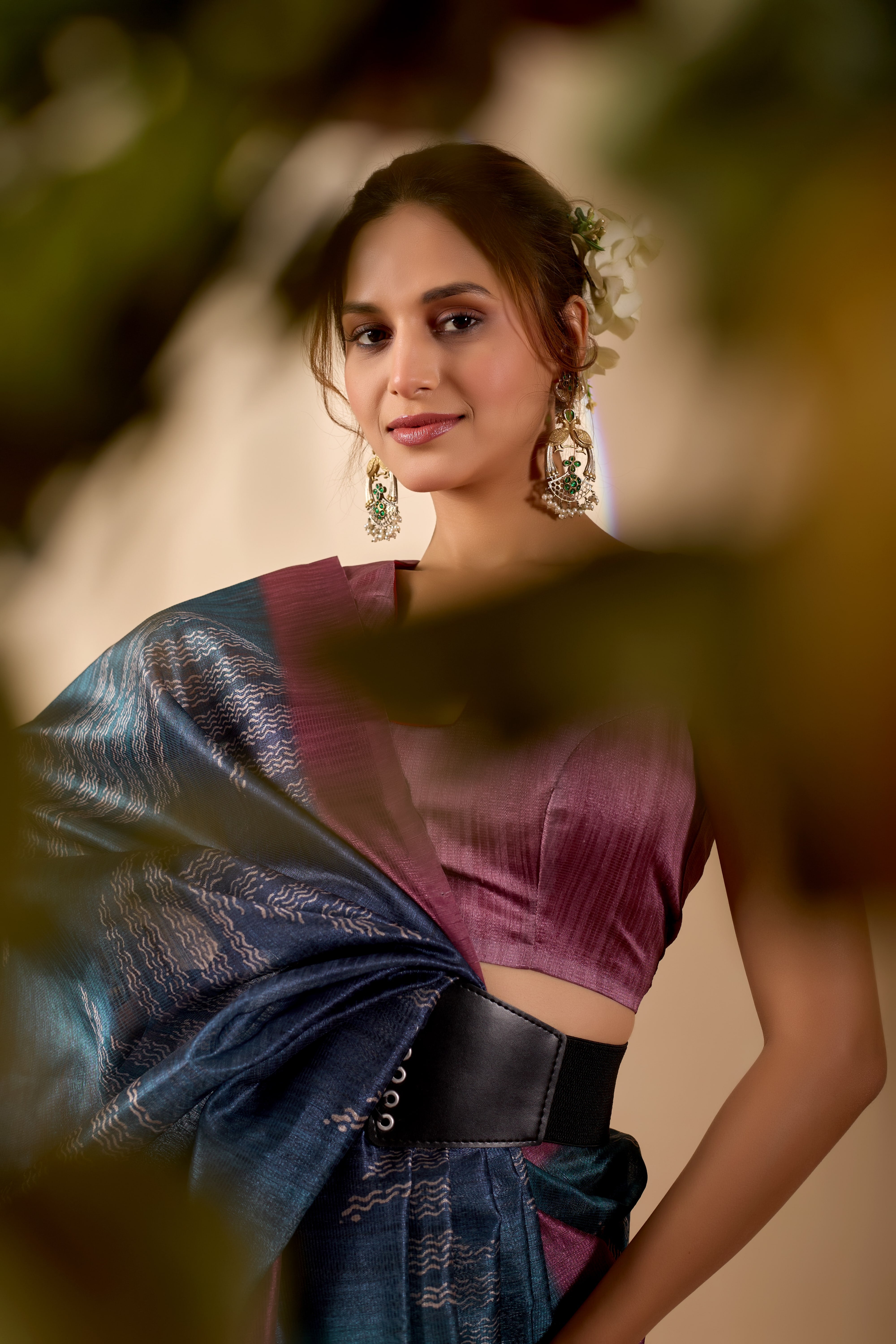 Navy Blue Poly Cotton Ready Wear Saree