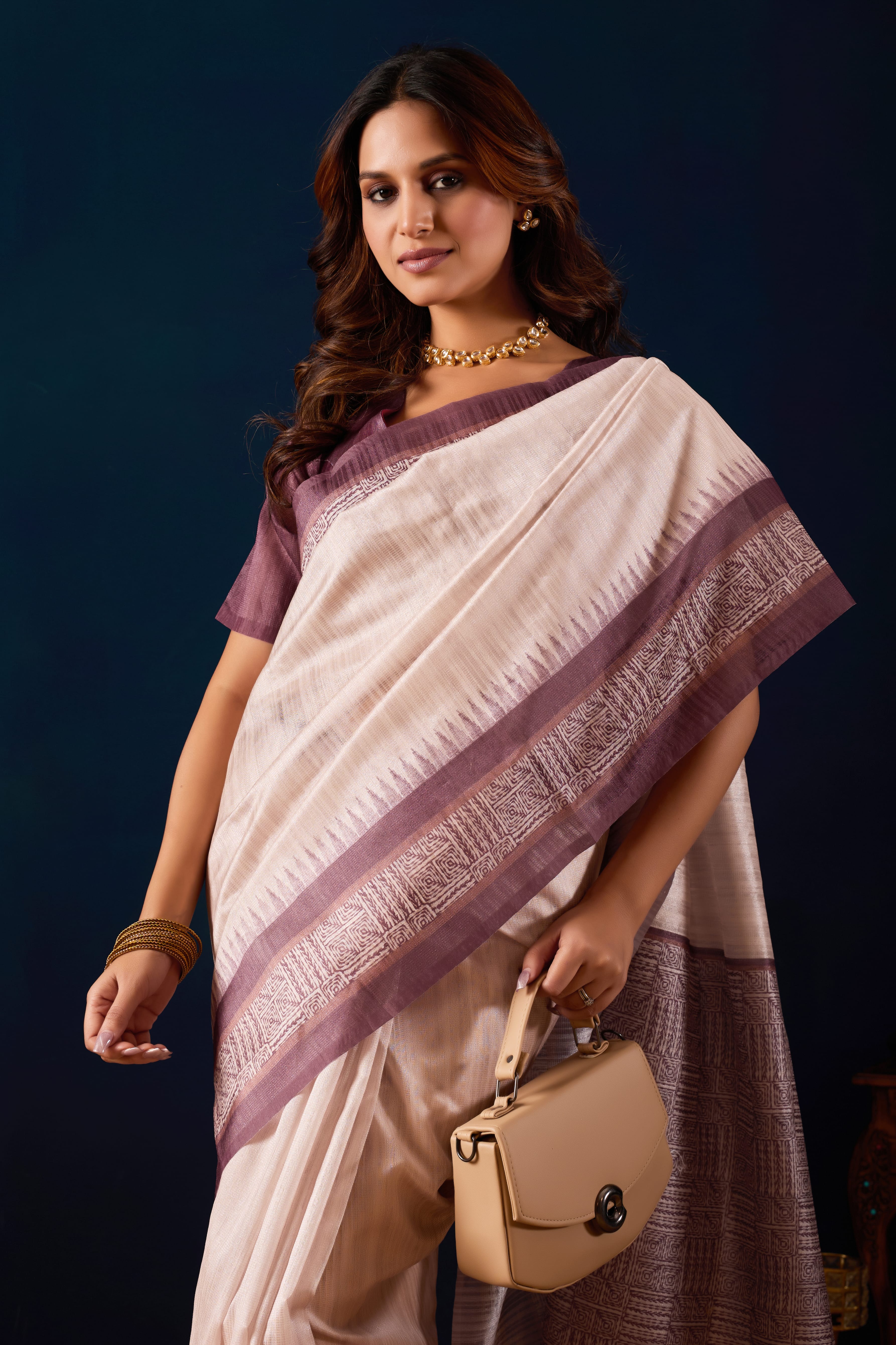 Beige Color Poly Cotton Ready to Wear Saree