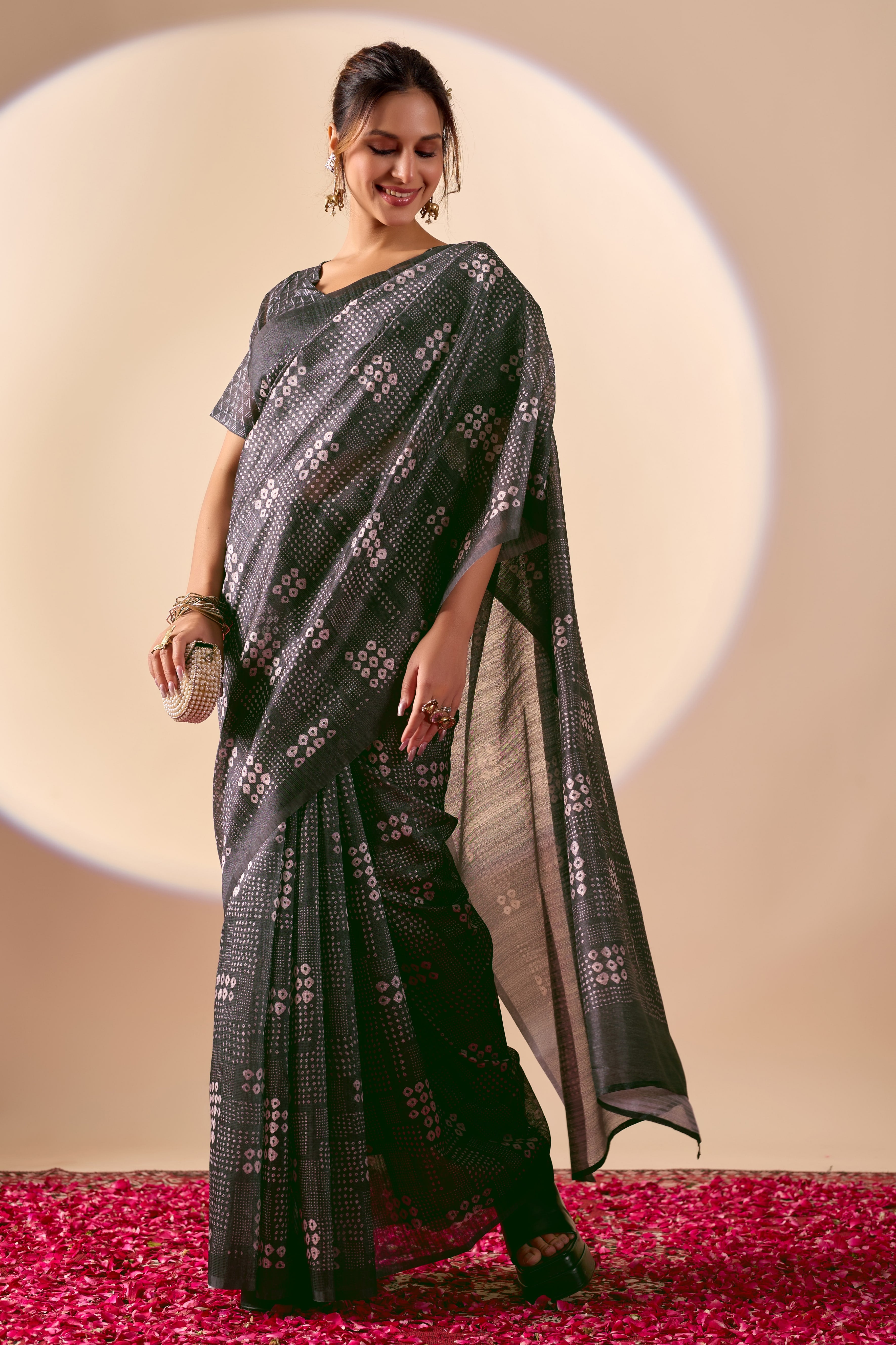 Black Printed Poly Chiffon Ready To Wear Saree