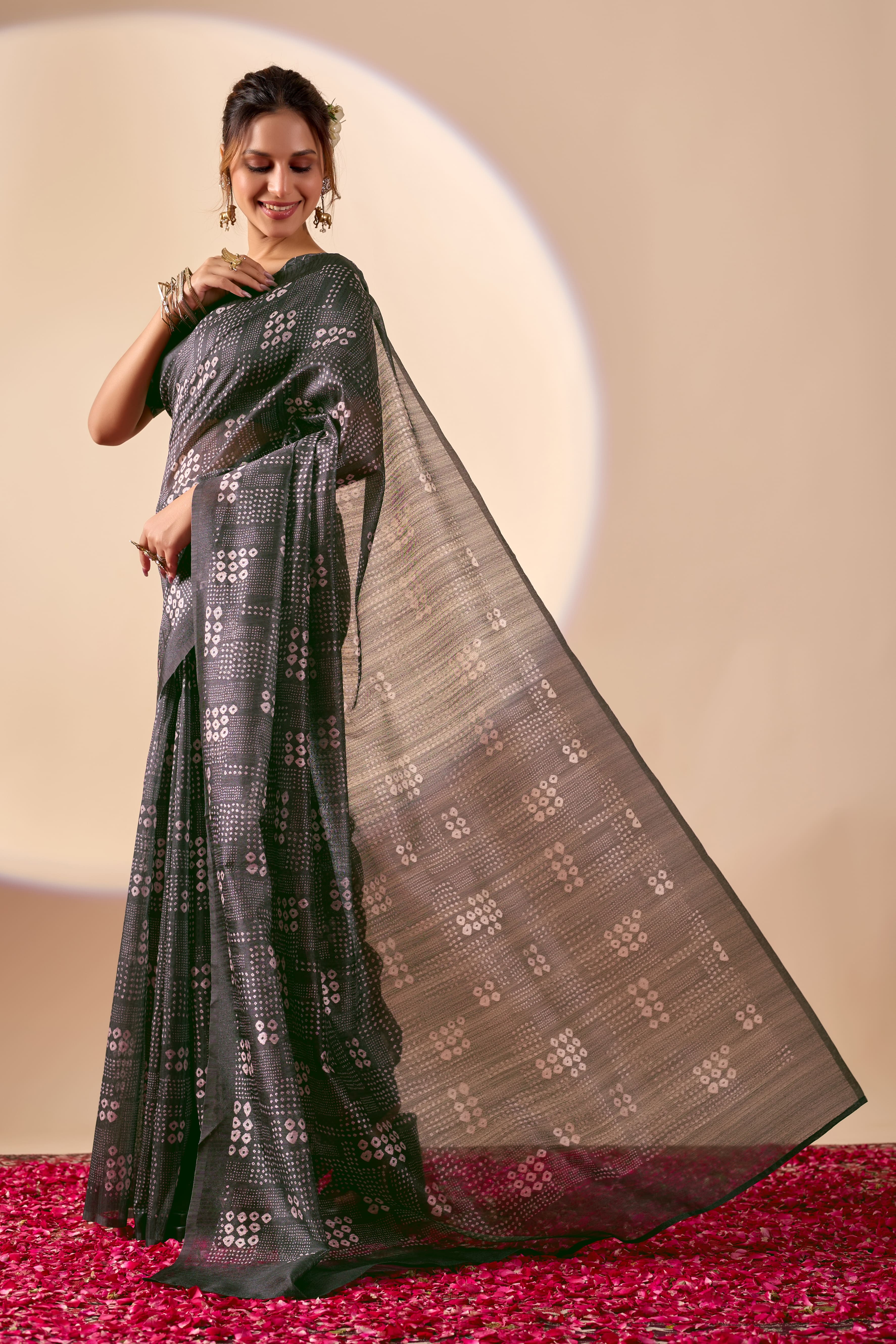 Black Shibori Print Party Wear Saree with Embroidered Blouse