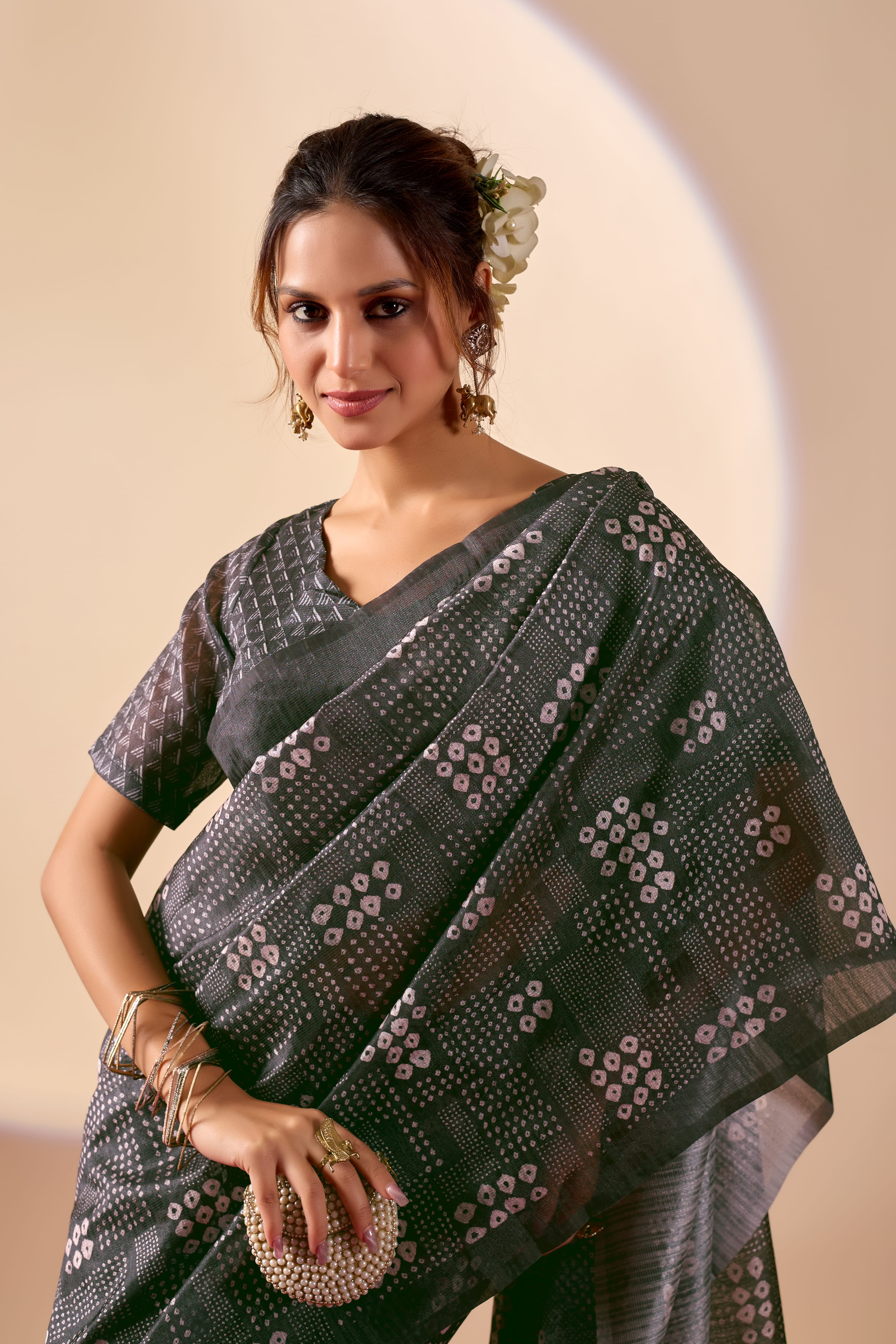 Black Printed Poly Chiffon Ready To Wear Saree